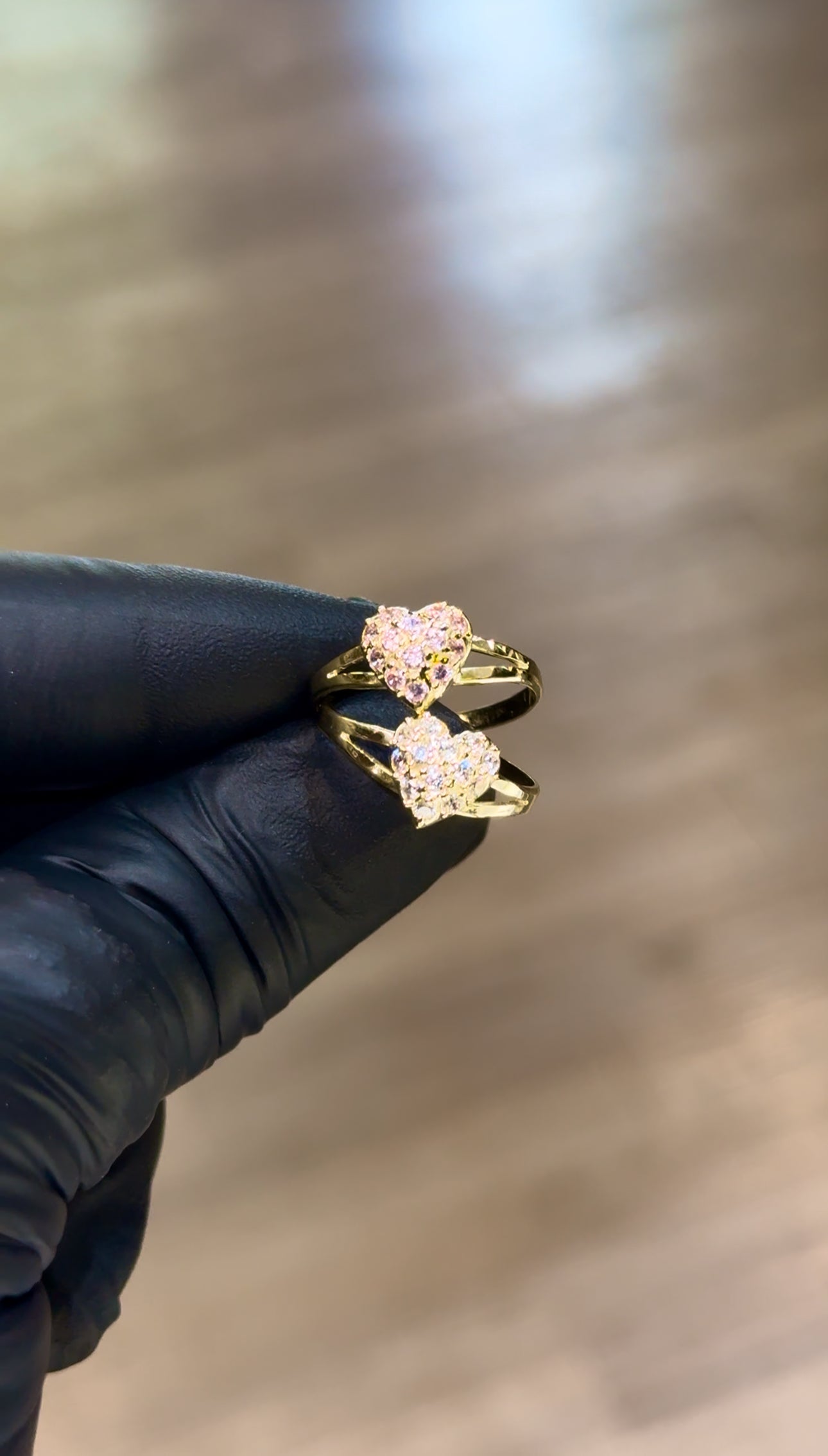10k Small Crystal Nugget Heart Ring