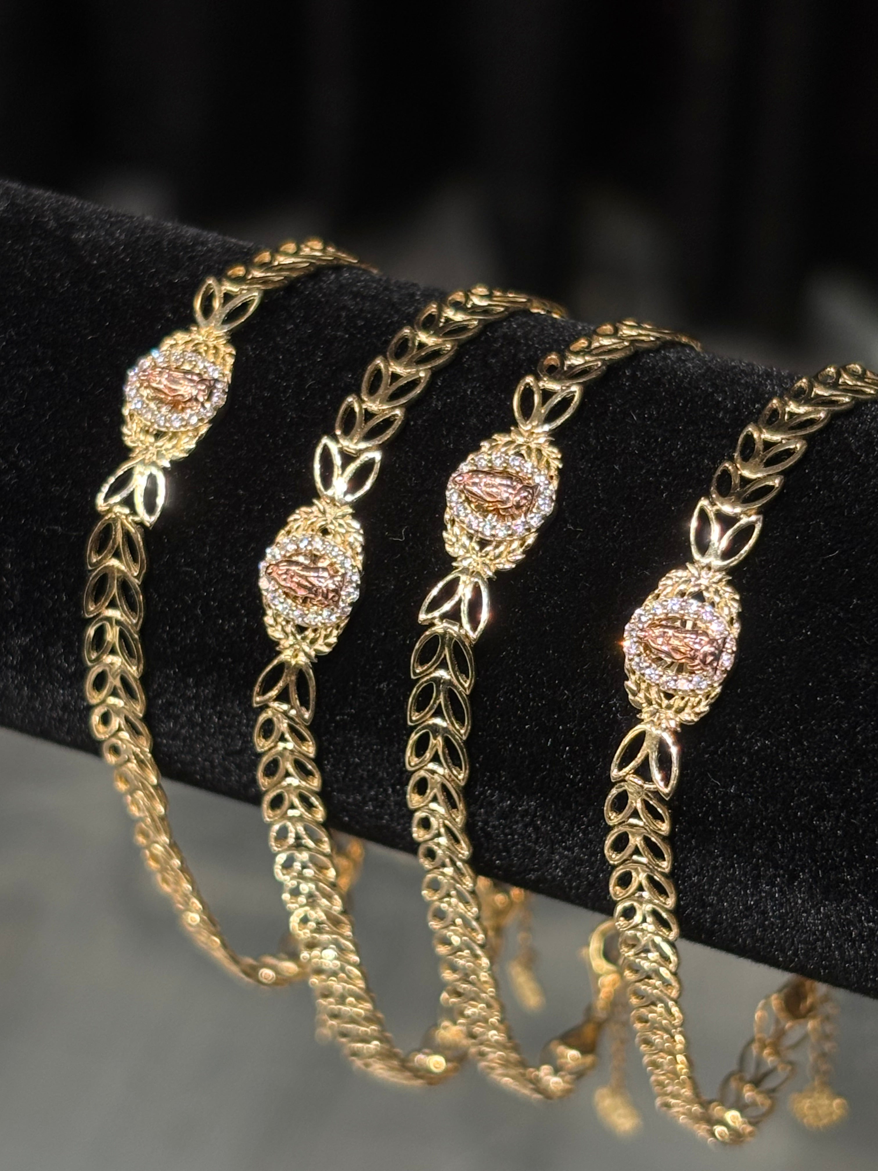 10k Crystal Virgin Mary Leaf Bracelet