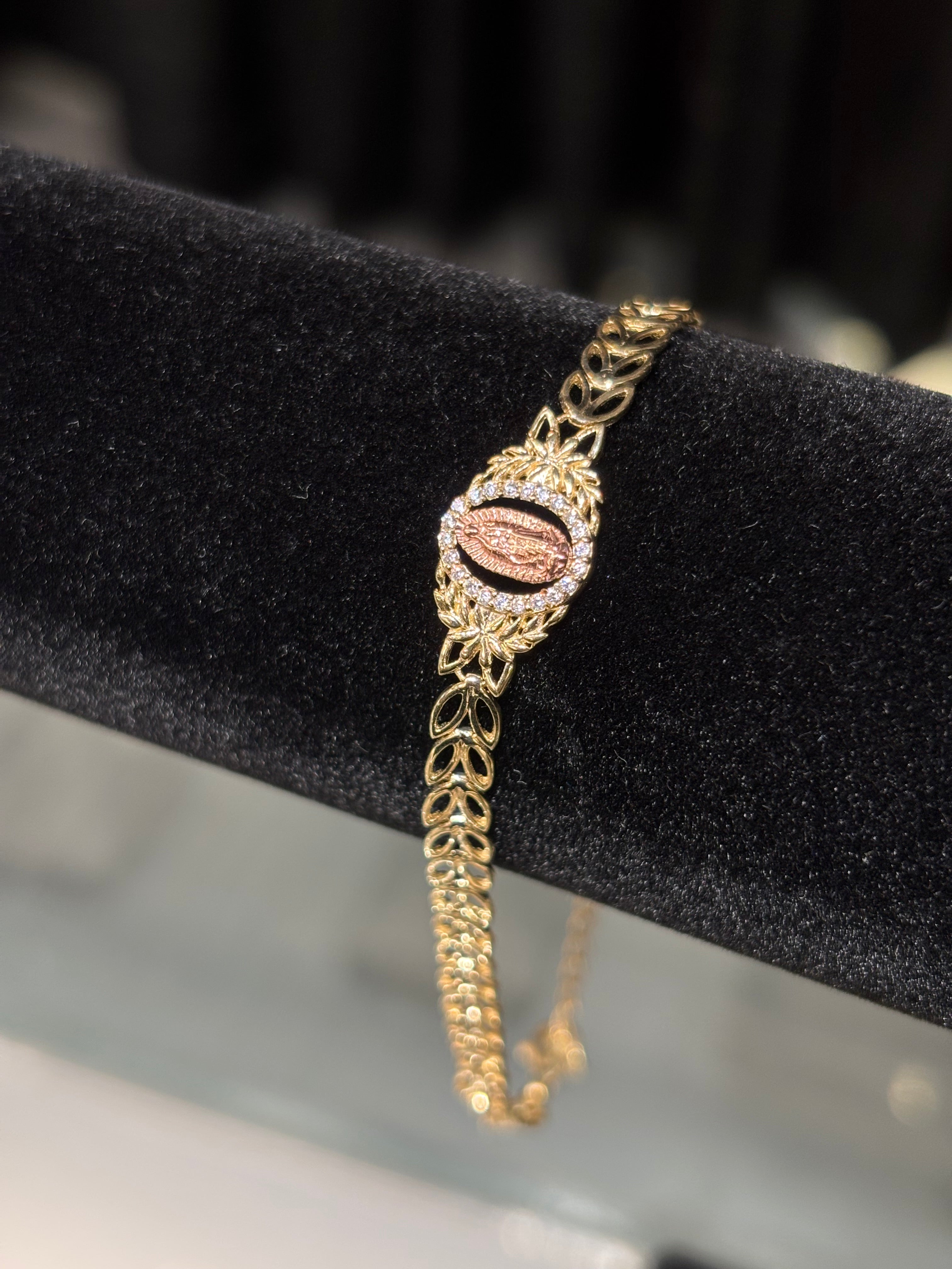 10k Crystal Virgin Mary Leaf Bracelet
