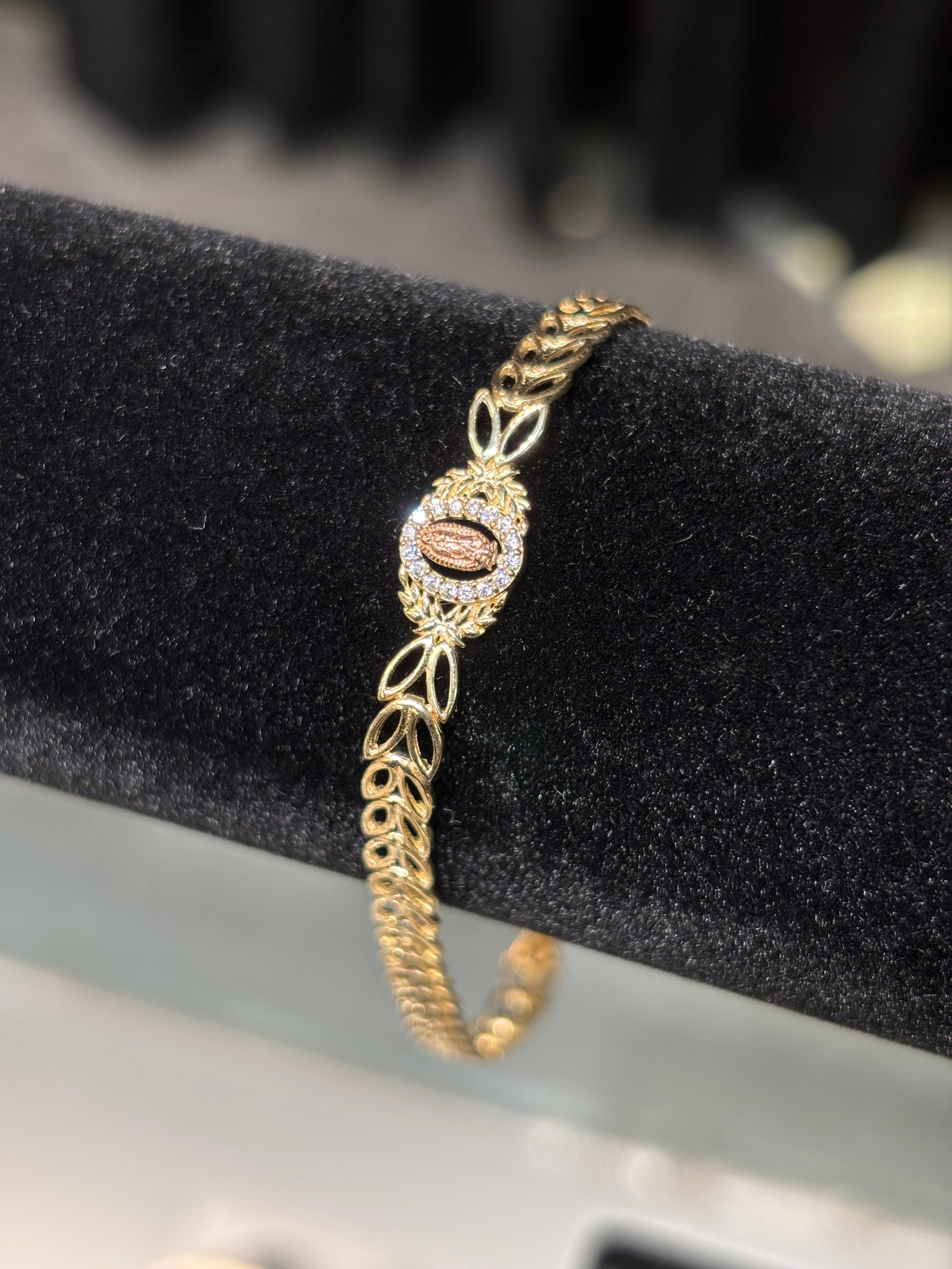 10k Crystal Virgin Mary Leaf Bracelet