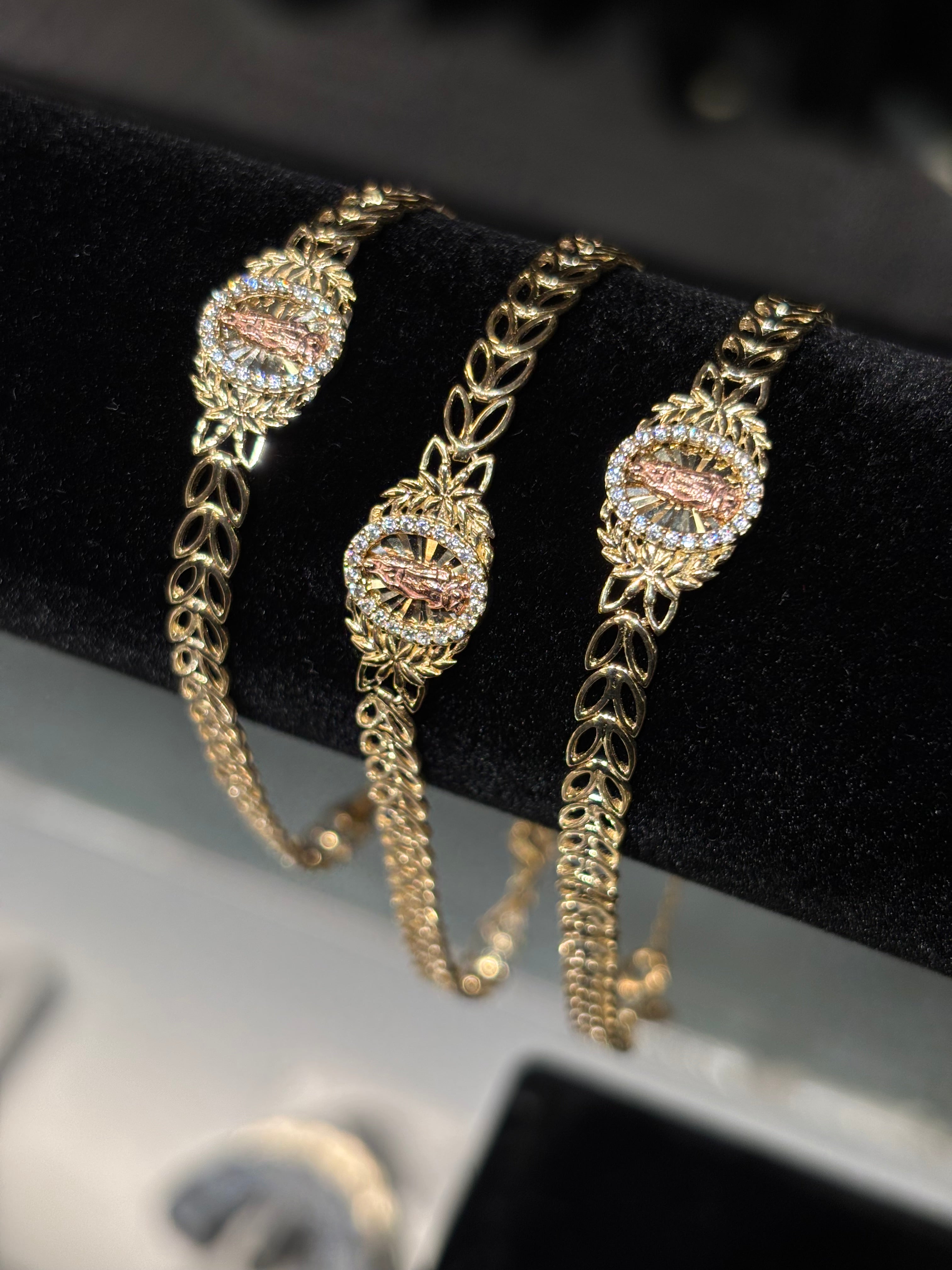 10k Crystal Virgin Mary Leaf Bracelet