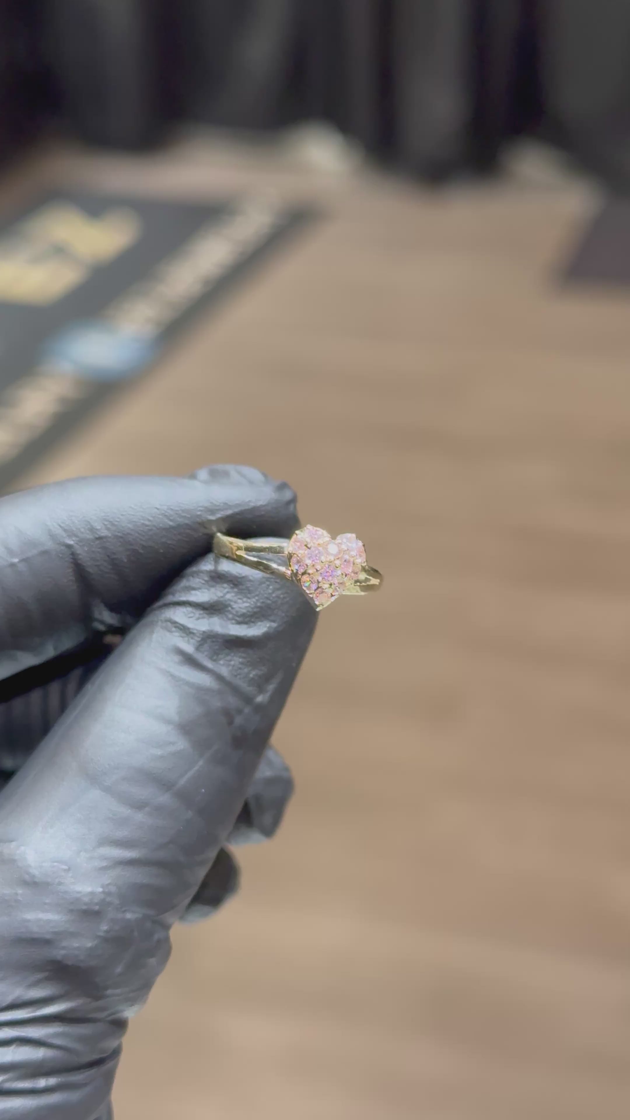 10k Small Pink Crystal Heart Ring