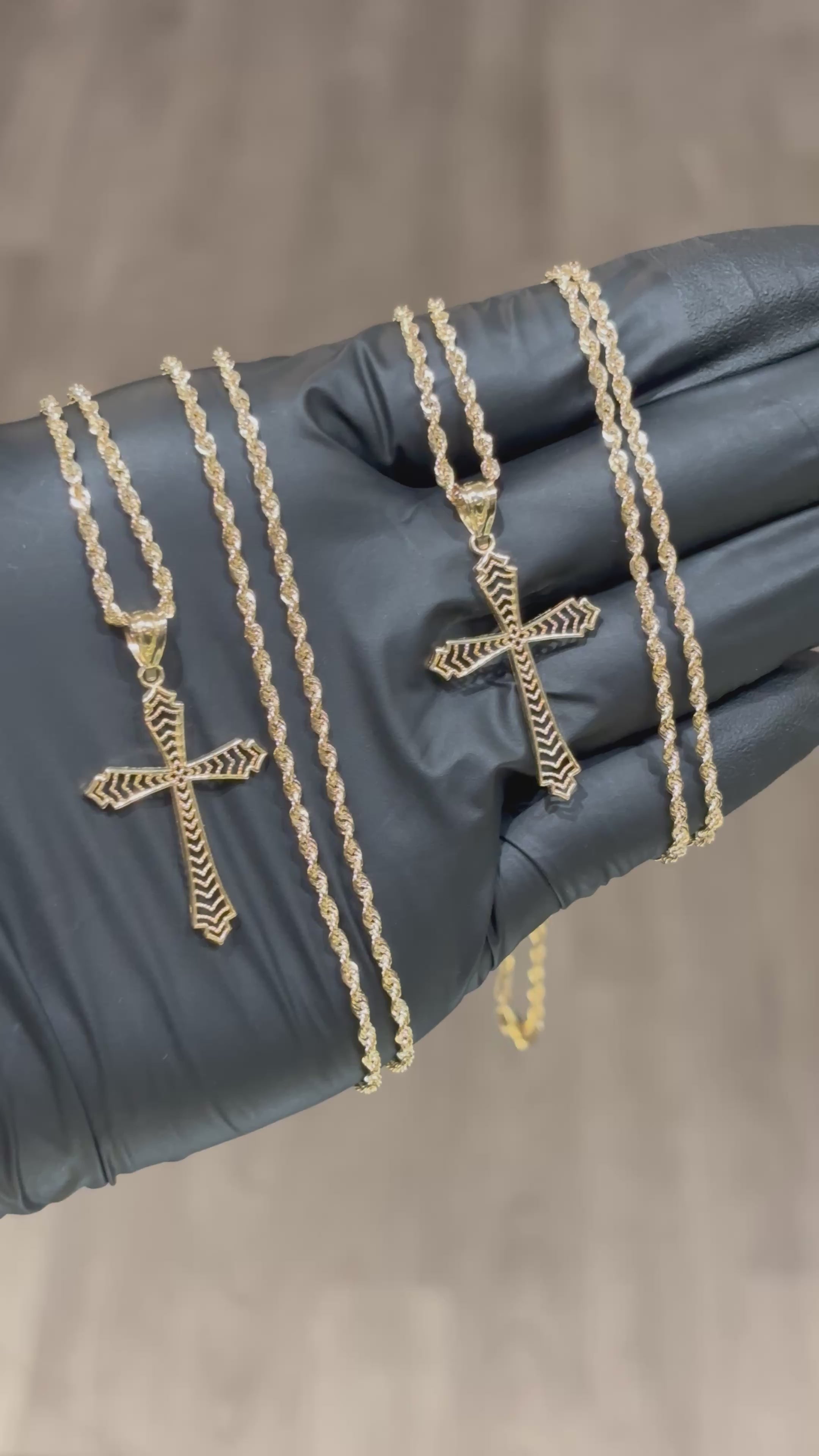 10k Hollow French Cross Chain Set