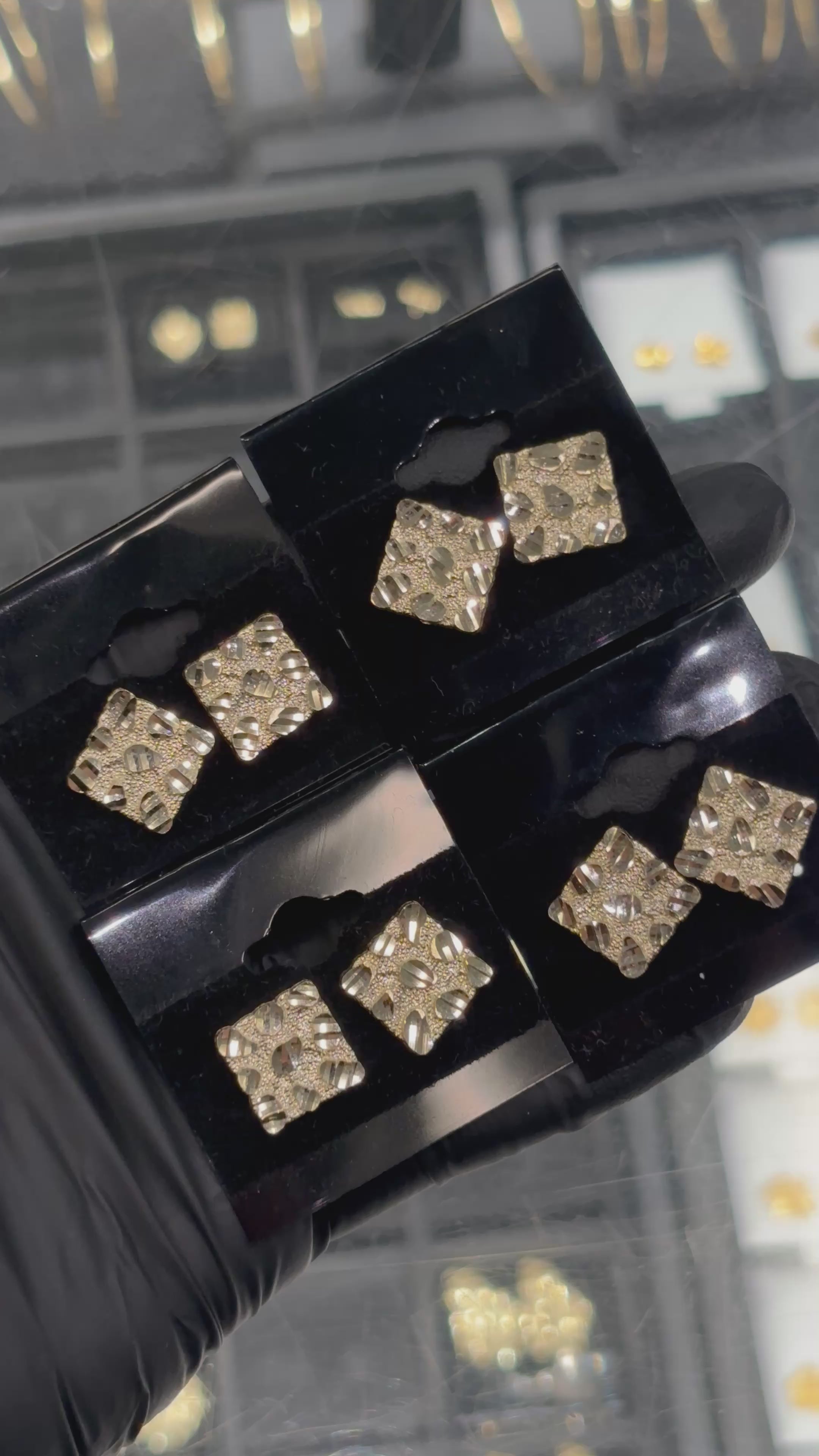 10k Medium Flat Square Nugget Earrings