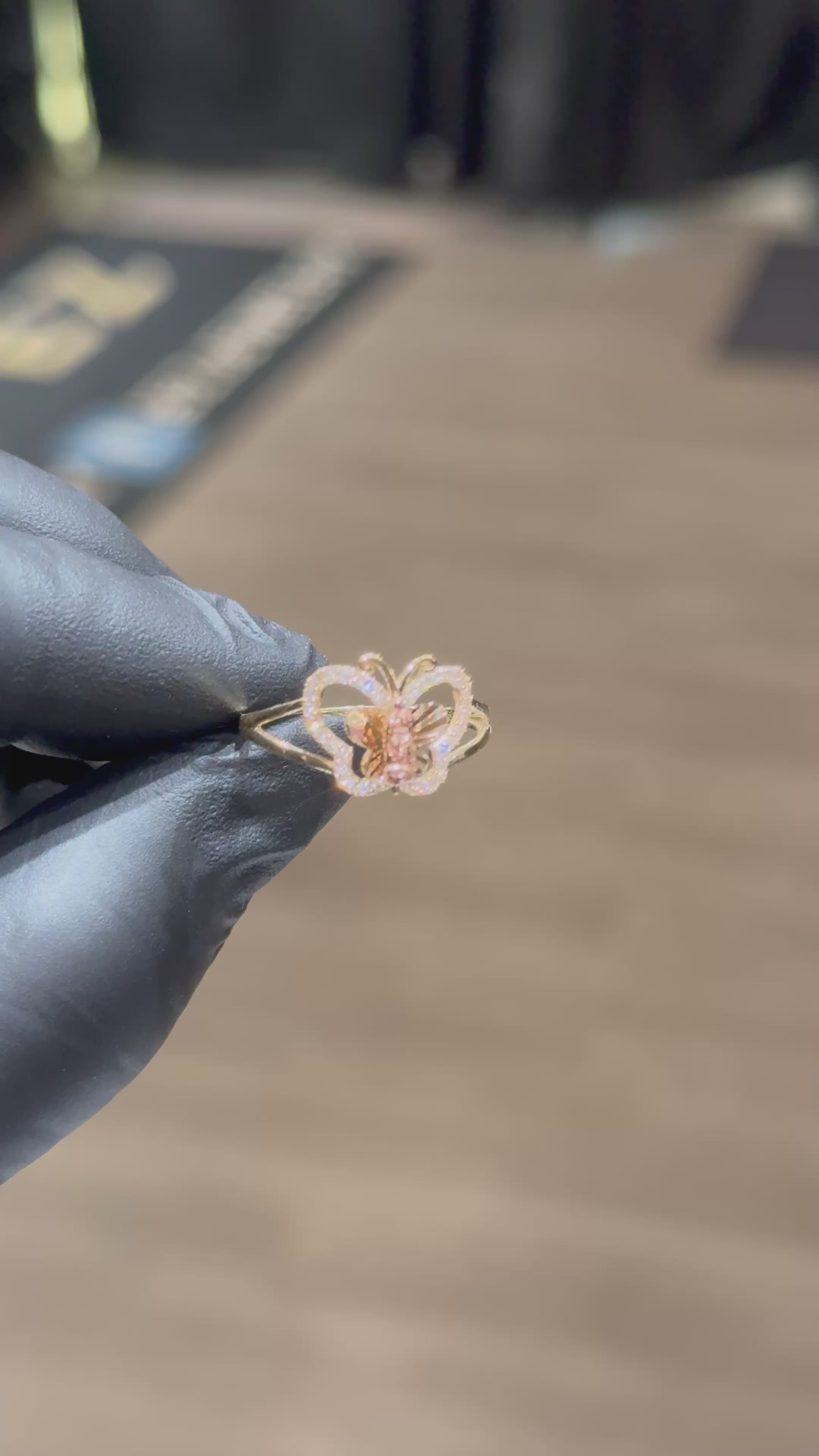 10k Small Crystal Butterfly Virgin Mary Ring
