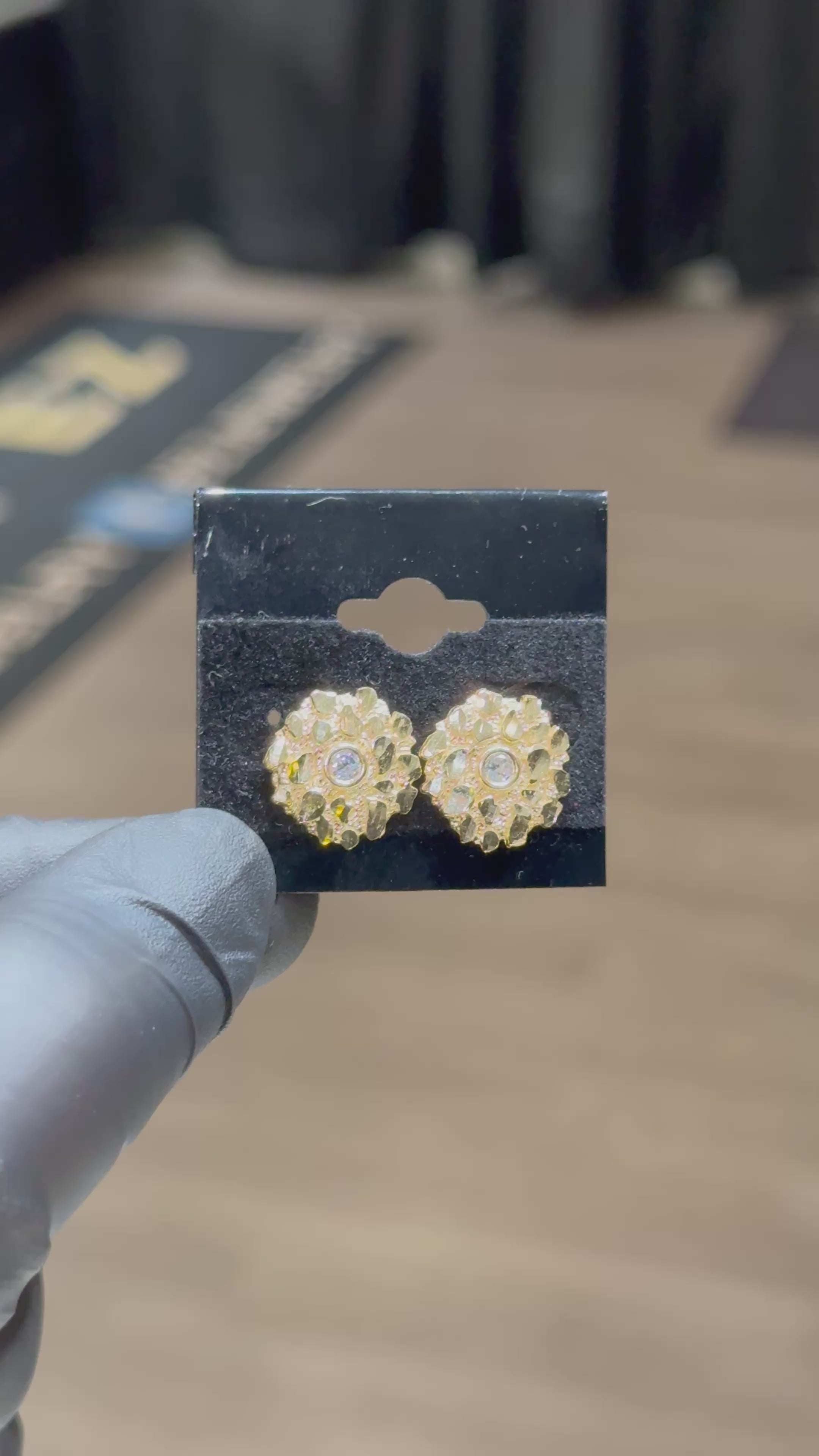 10k Large Crystal-Encrusted Circle/Cookie Nugget Earrings