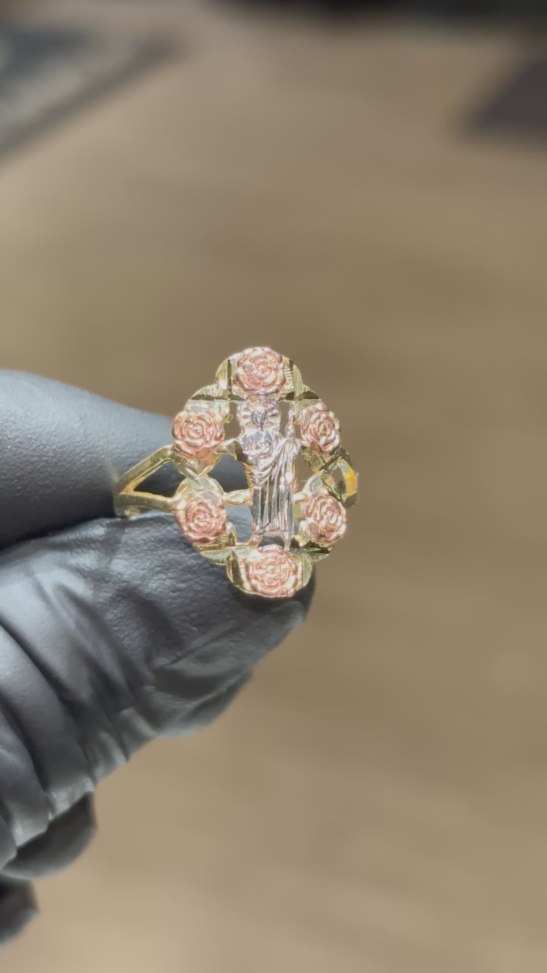 10k Rose Border San Judas Ring