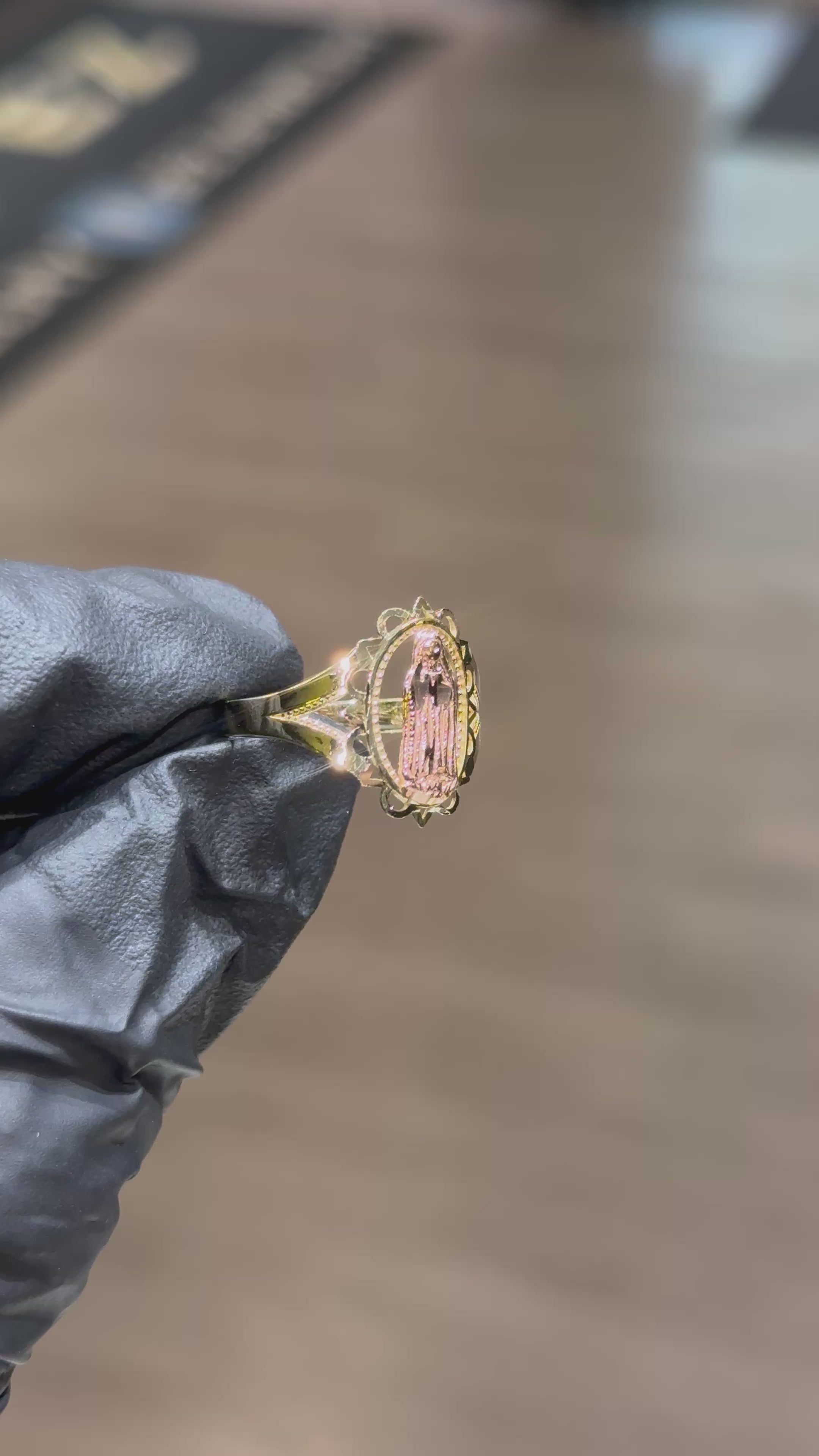 10k Large Border Virgin Mary Ring