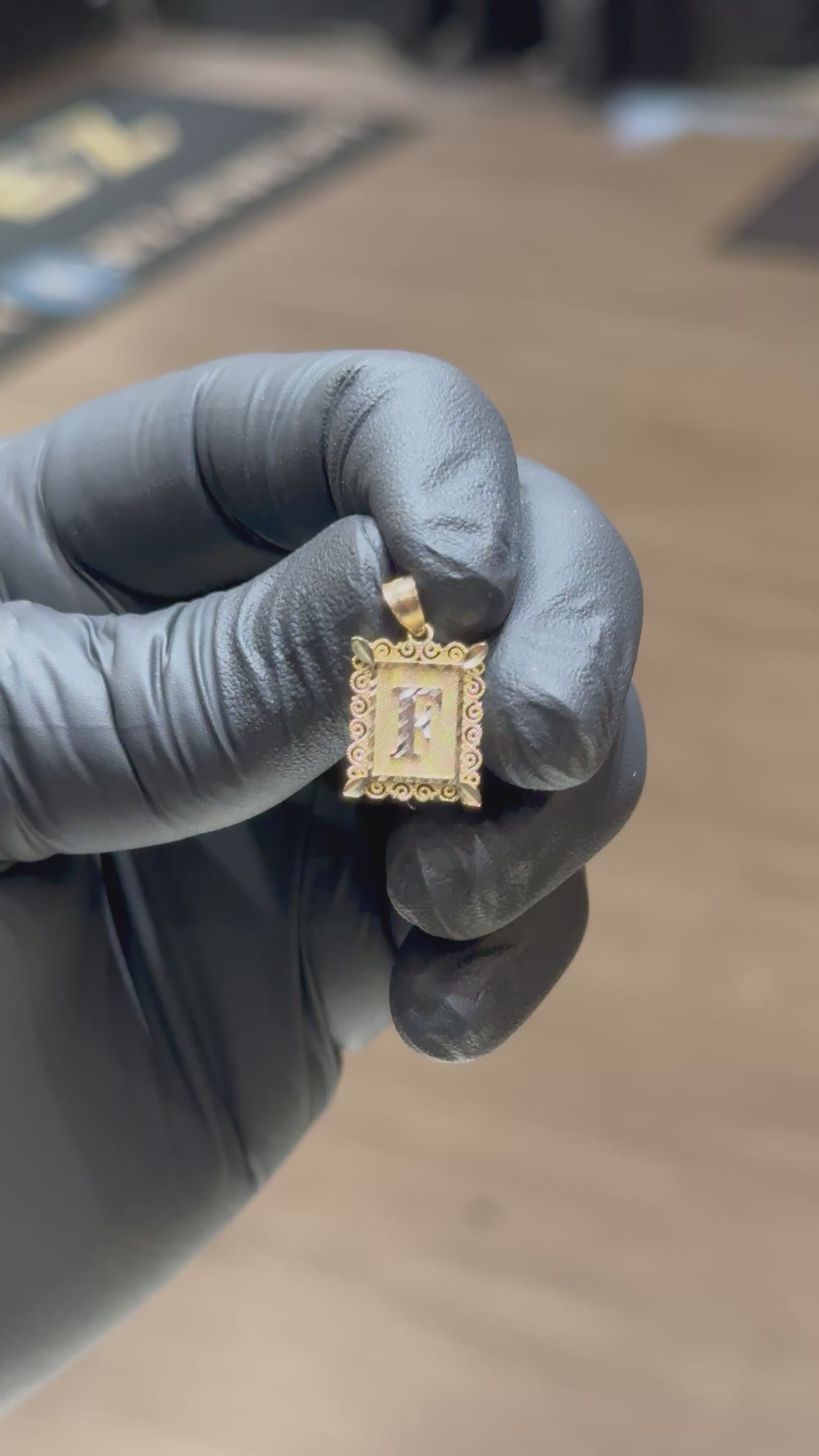 10k Small Initial Pendant With Square Frame