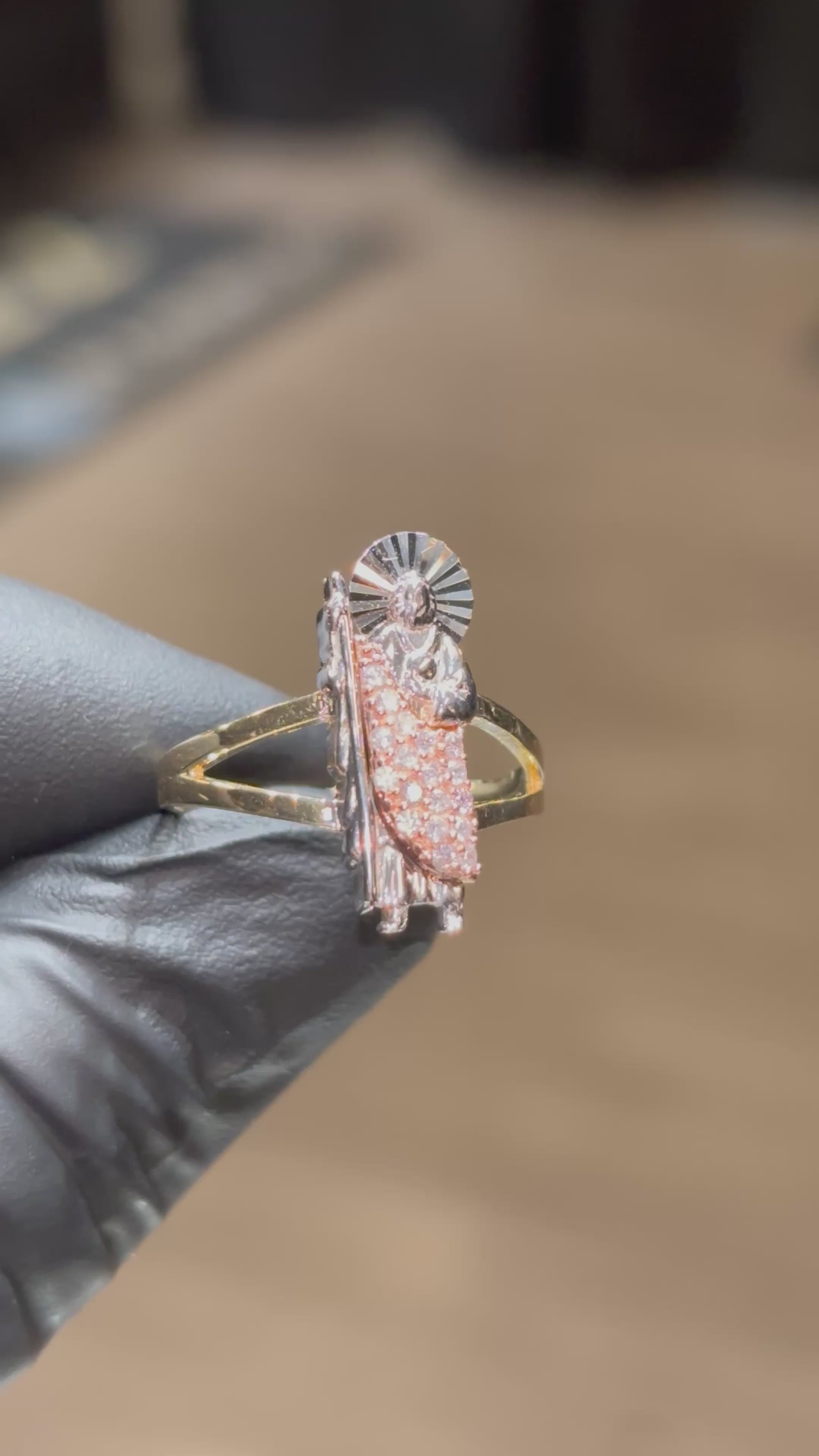 10k Tri-Colored San Judas with White Crystals Ring