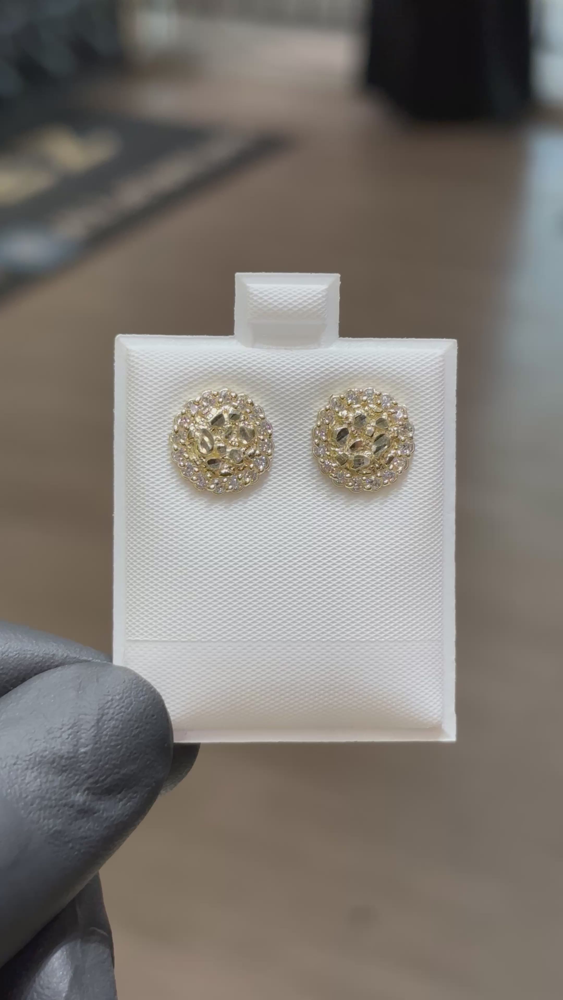 10k Circle Crystal Nugget Earrings