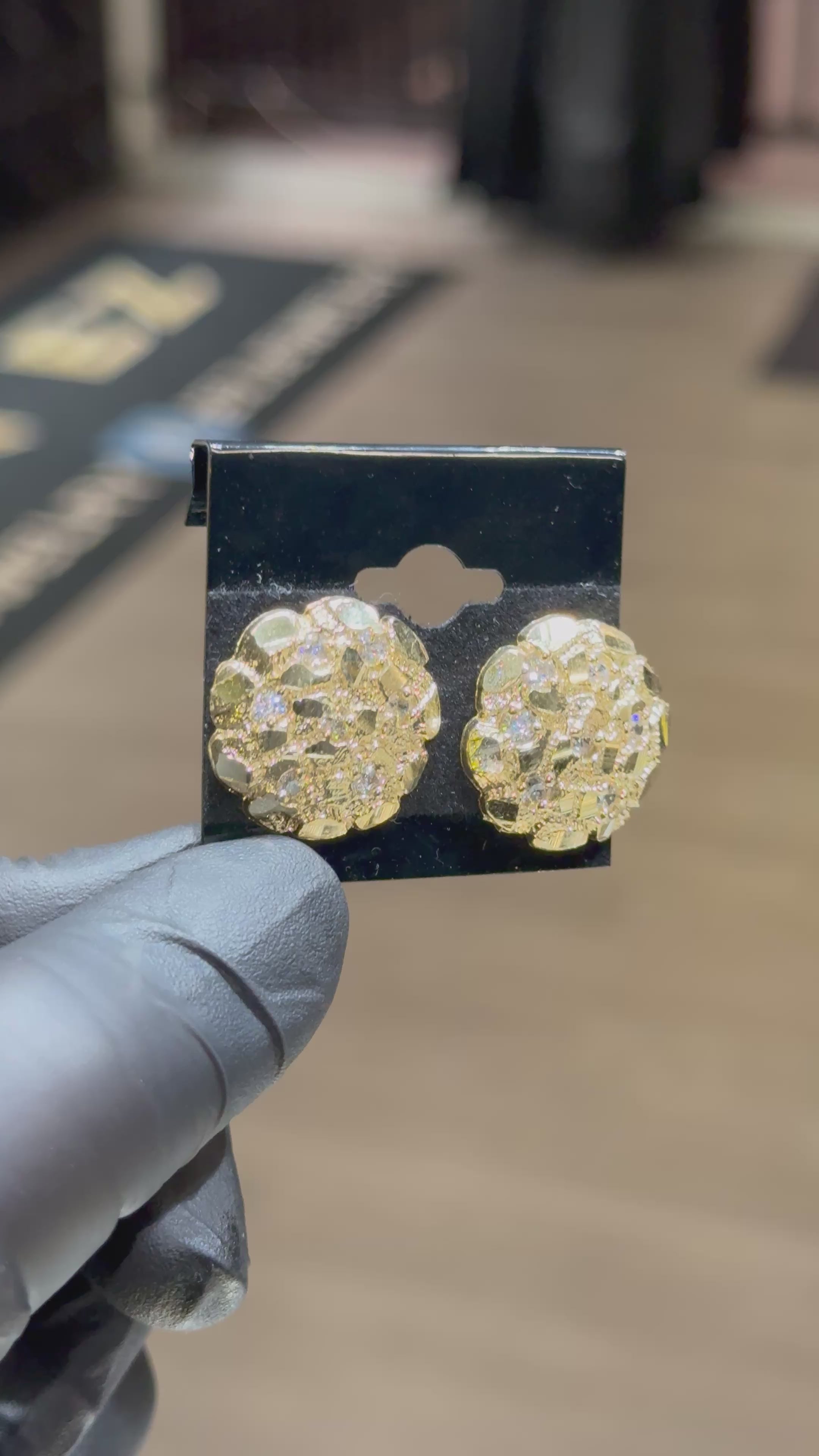 10k Extra-Large Crystal-Encrusted Circle/Cookie Nugget Earrings