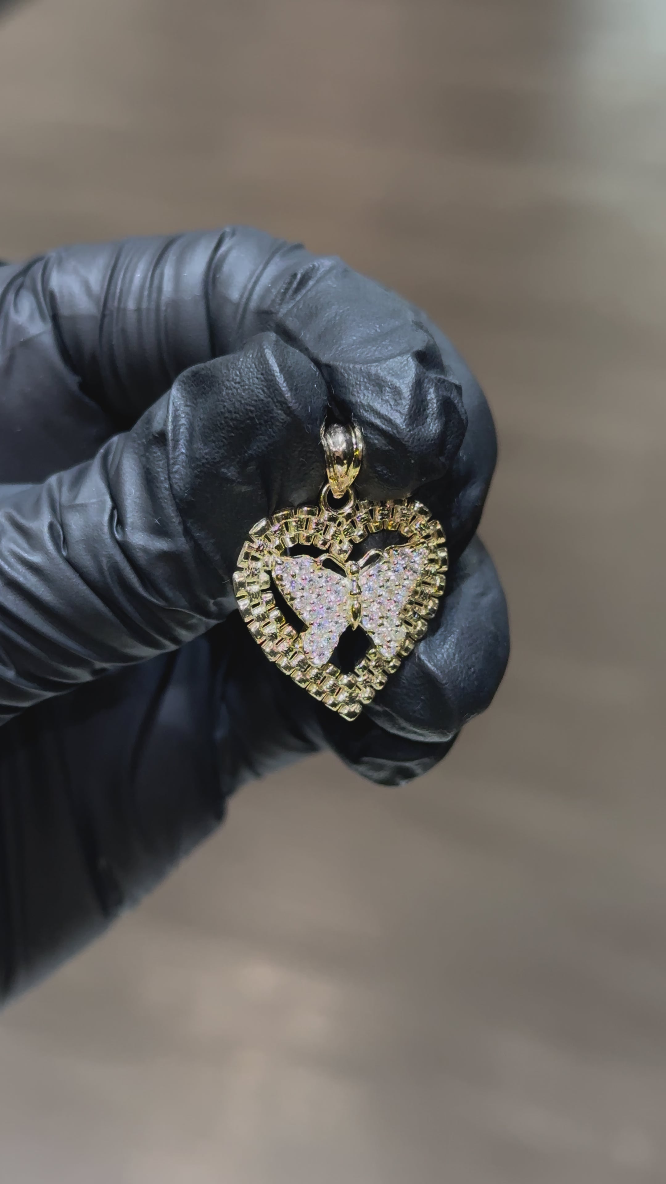 10k Rolex Heart With Crystal Butterfly Pendant