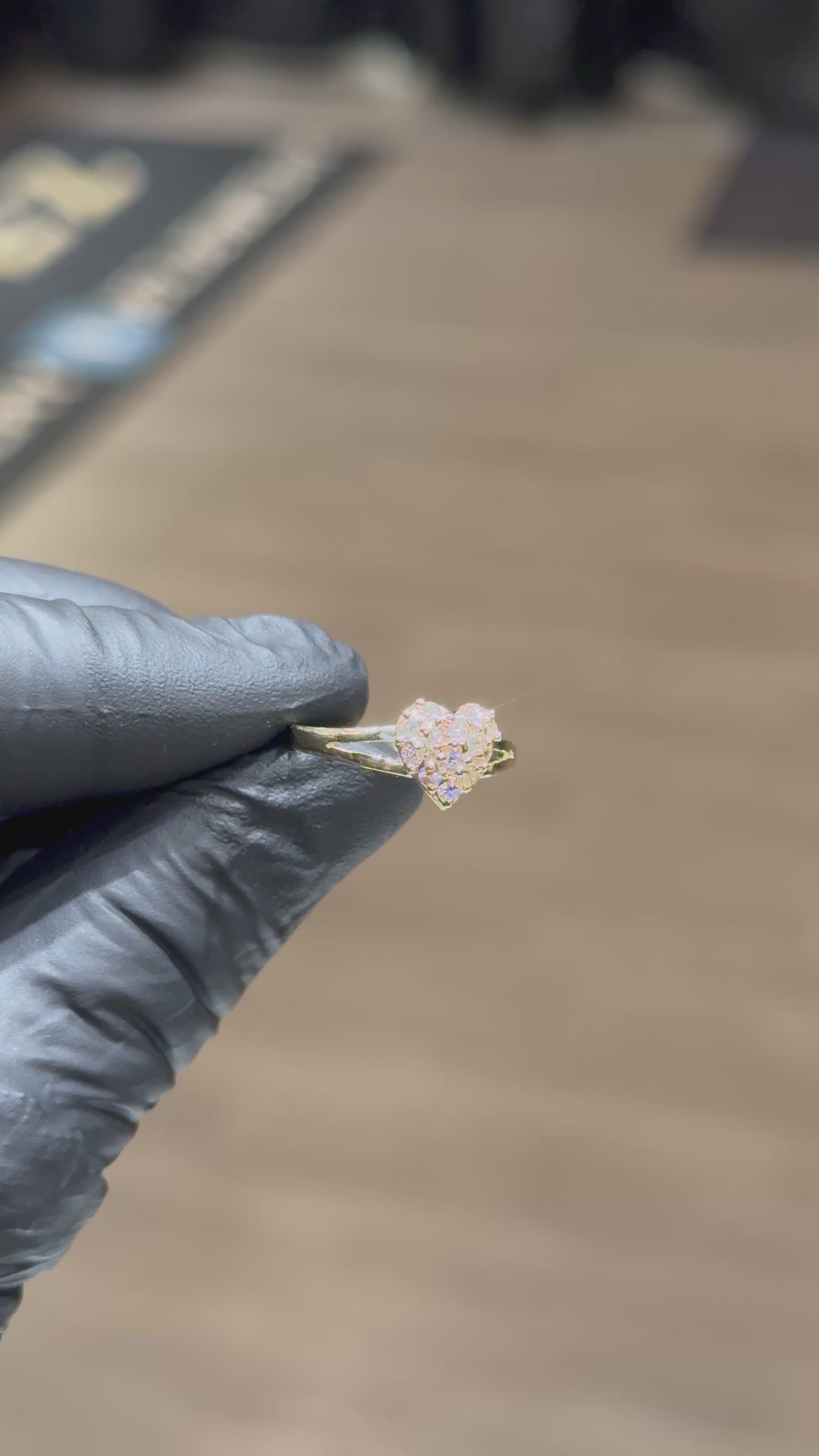 10k Small Crystal Nugget Heart Ring