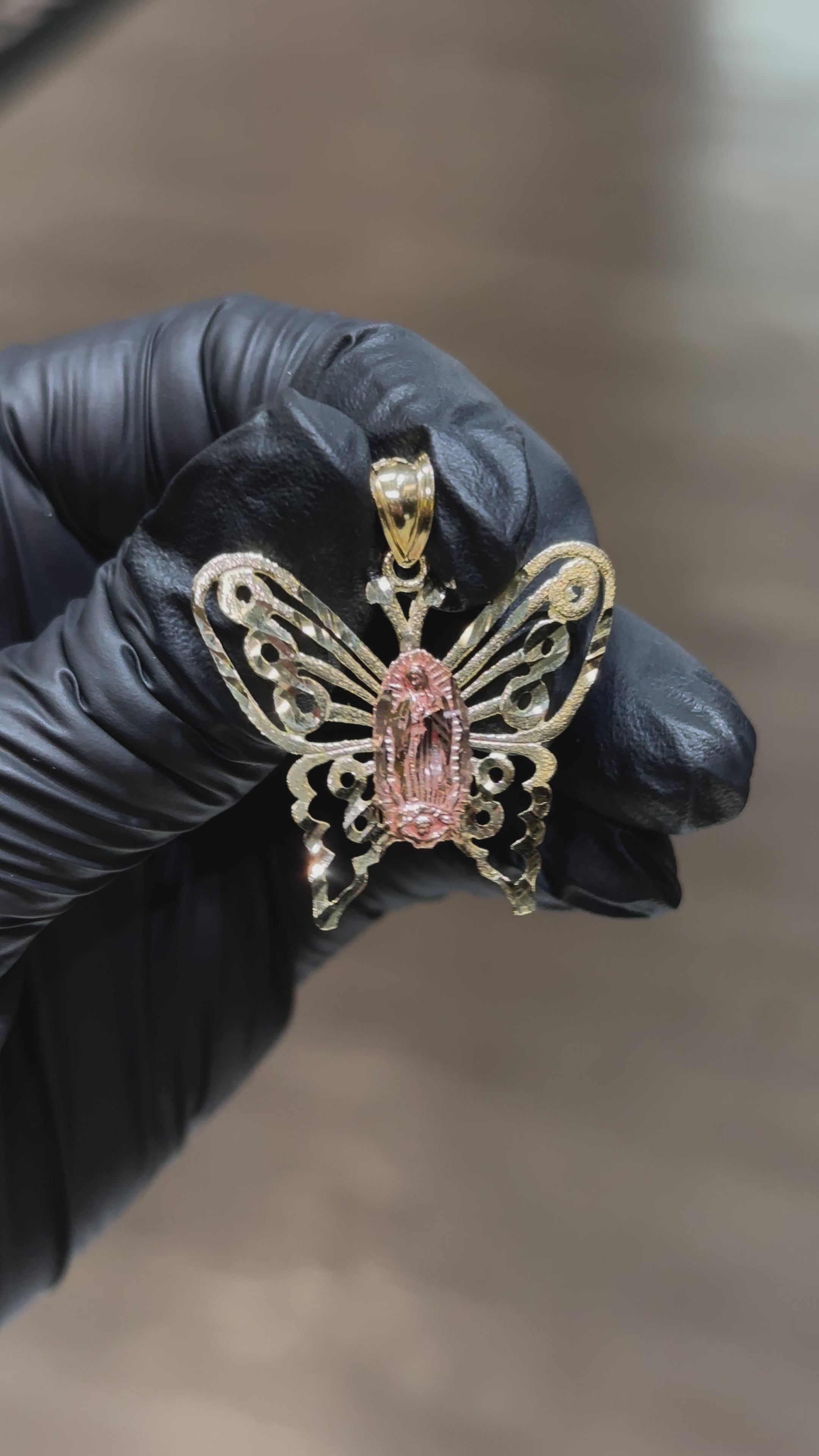10k Virgin Mary Butterfly Pendant