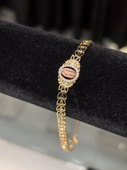 10k Crystal Virgin Mary Leaf Bracelet