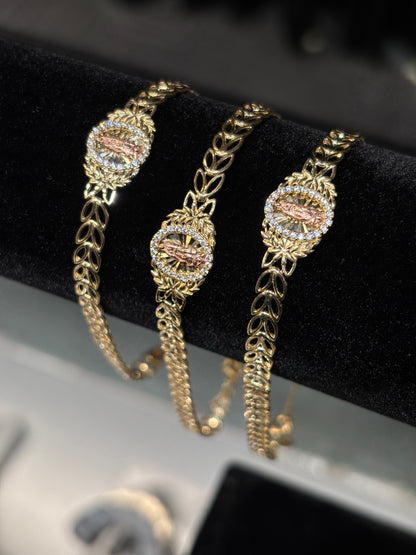 10k Crystal Virgin Mary Leaf Bracelet