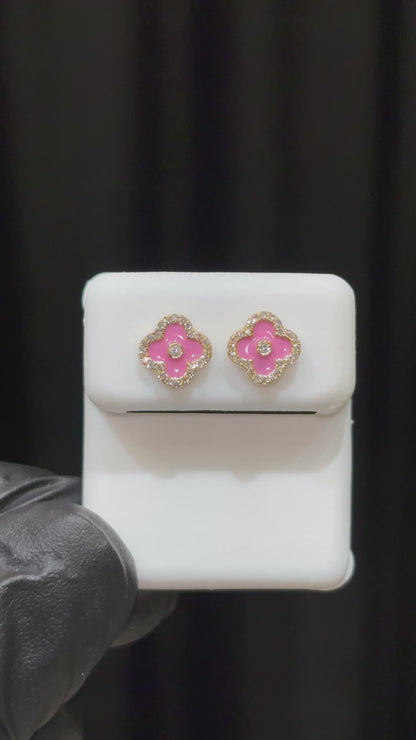 10k Natural Diamond Clover Earrings