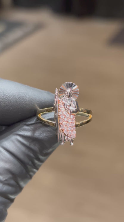 10k Tri-Colored San Judas with White Crystals Ring