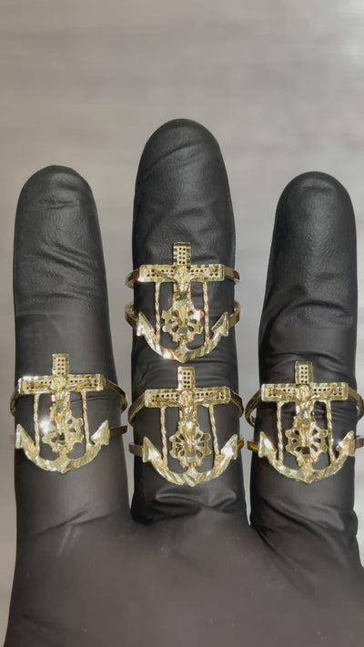 10k Crucifix Anchor Ring