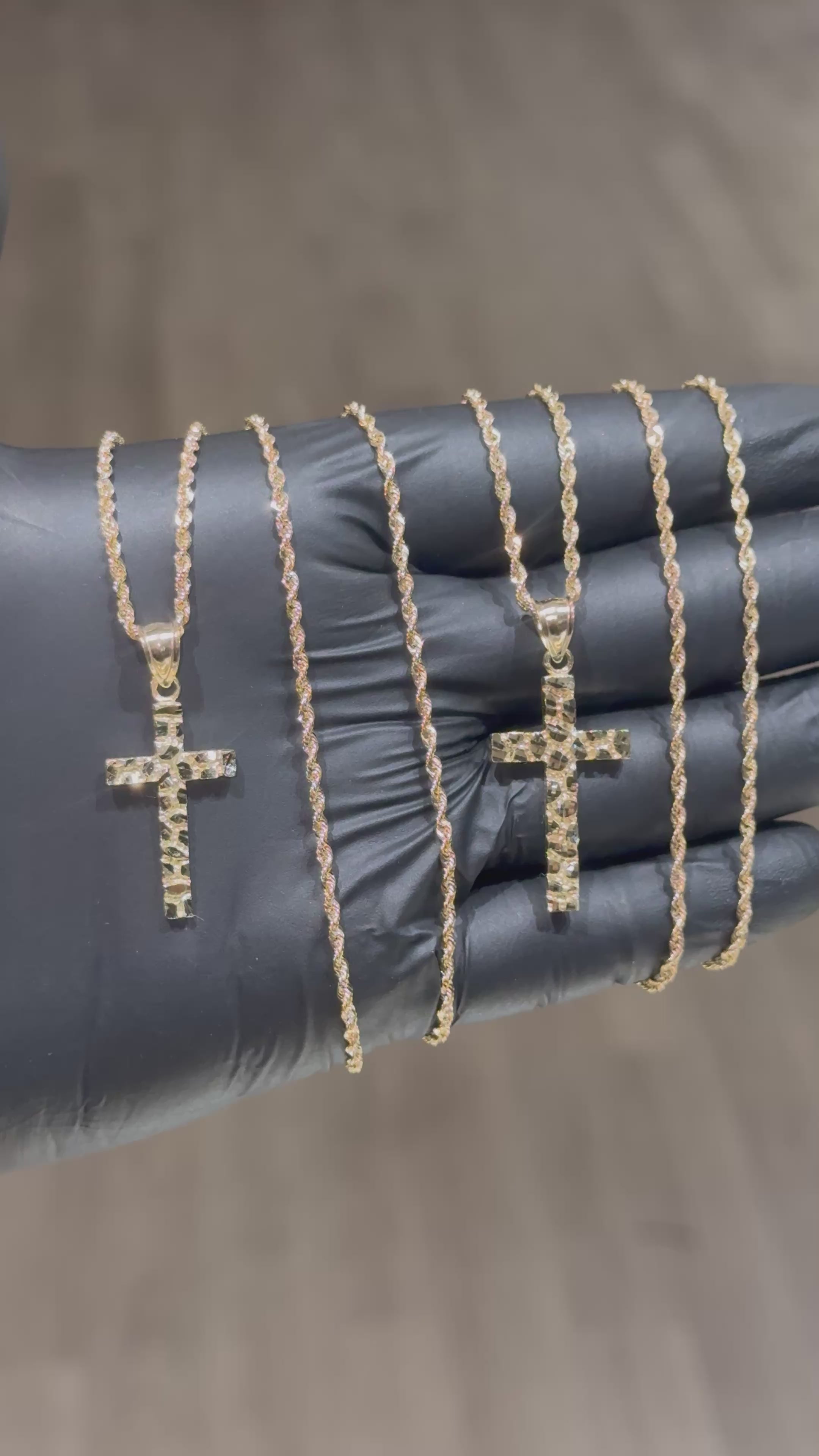 Load video: 10k S-M Solid Nugget Cross Chain Set