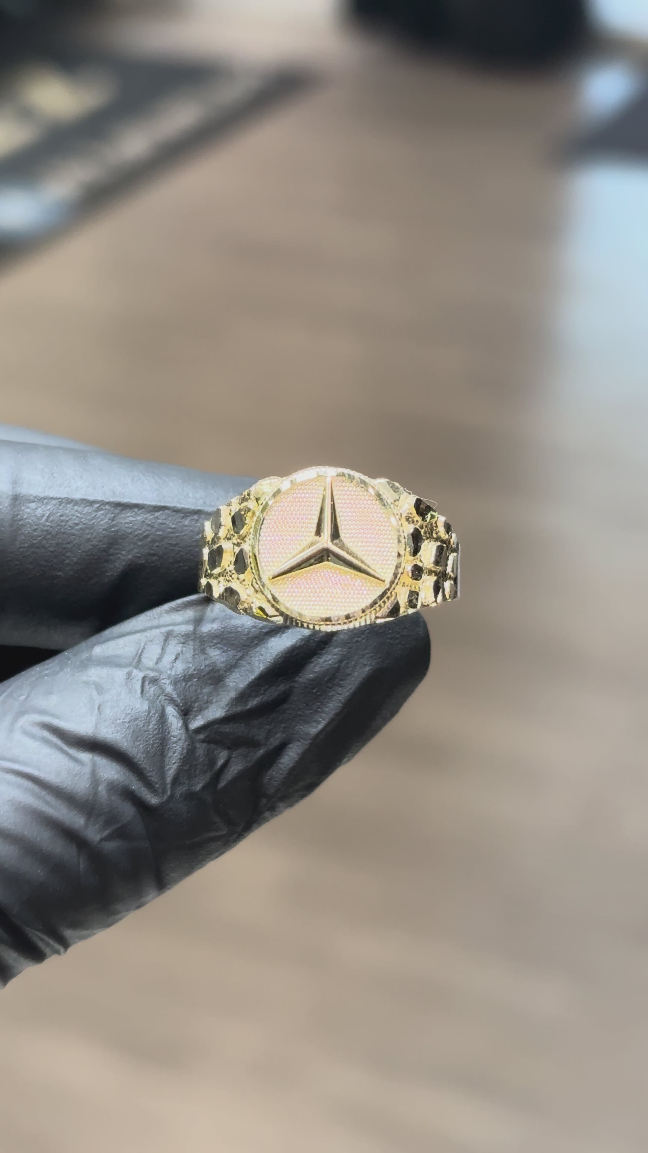 10k Medium Mercedes Benz Nugget Ring