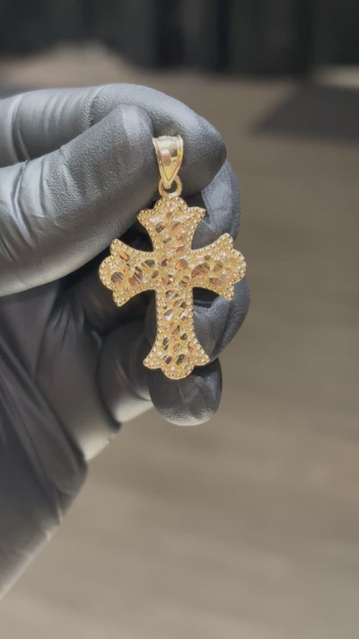 10k Beaded-Border Nugget Cross Pendant