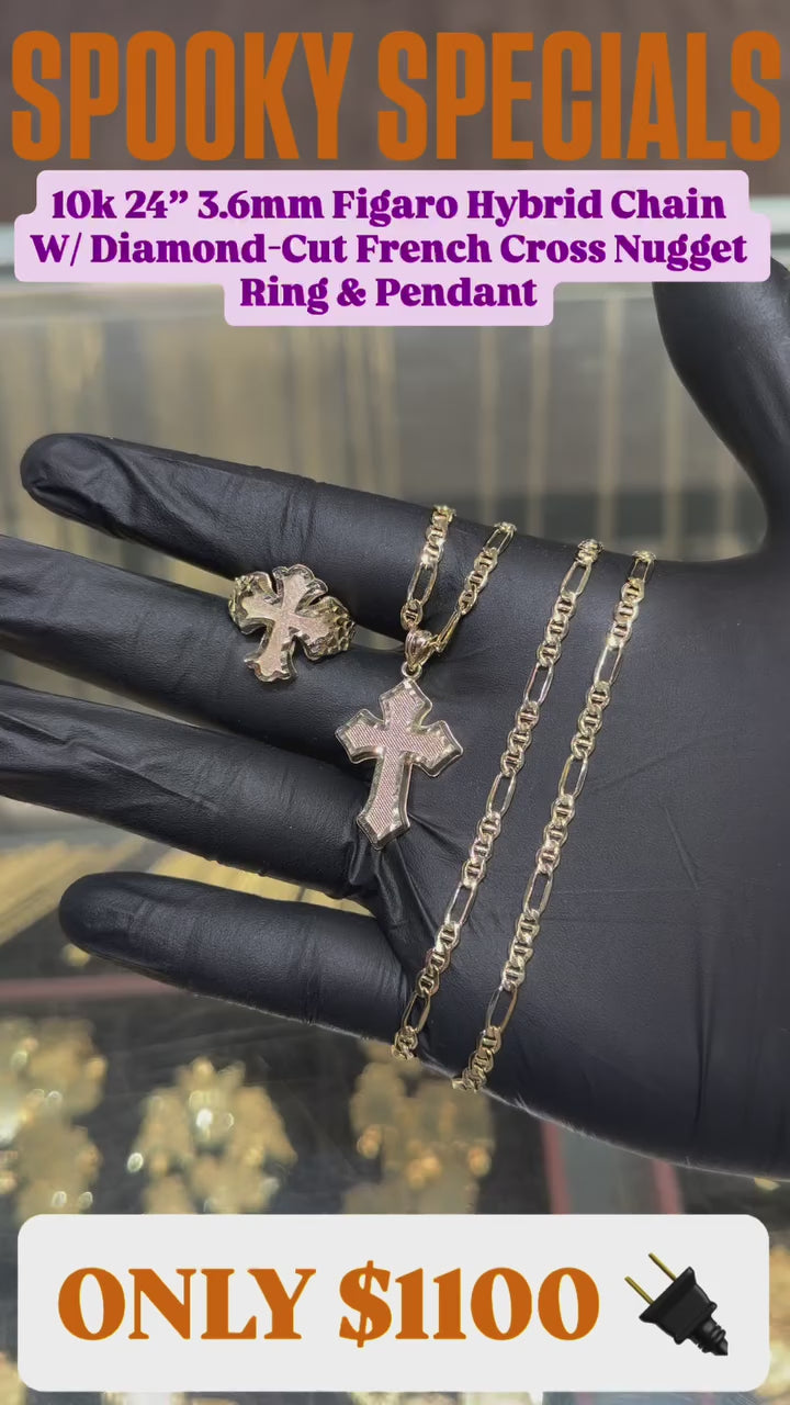 10k Diamond Cut French Cross Set