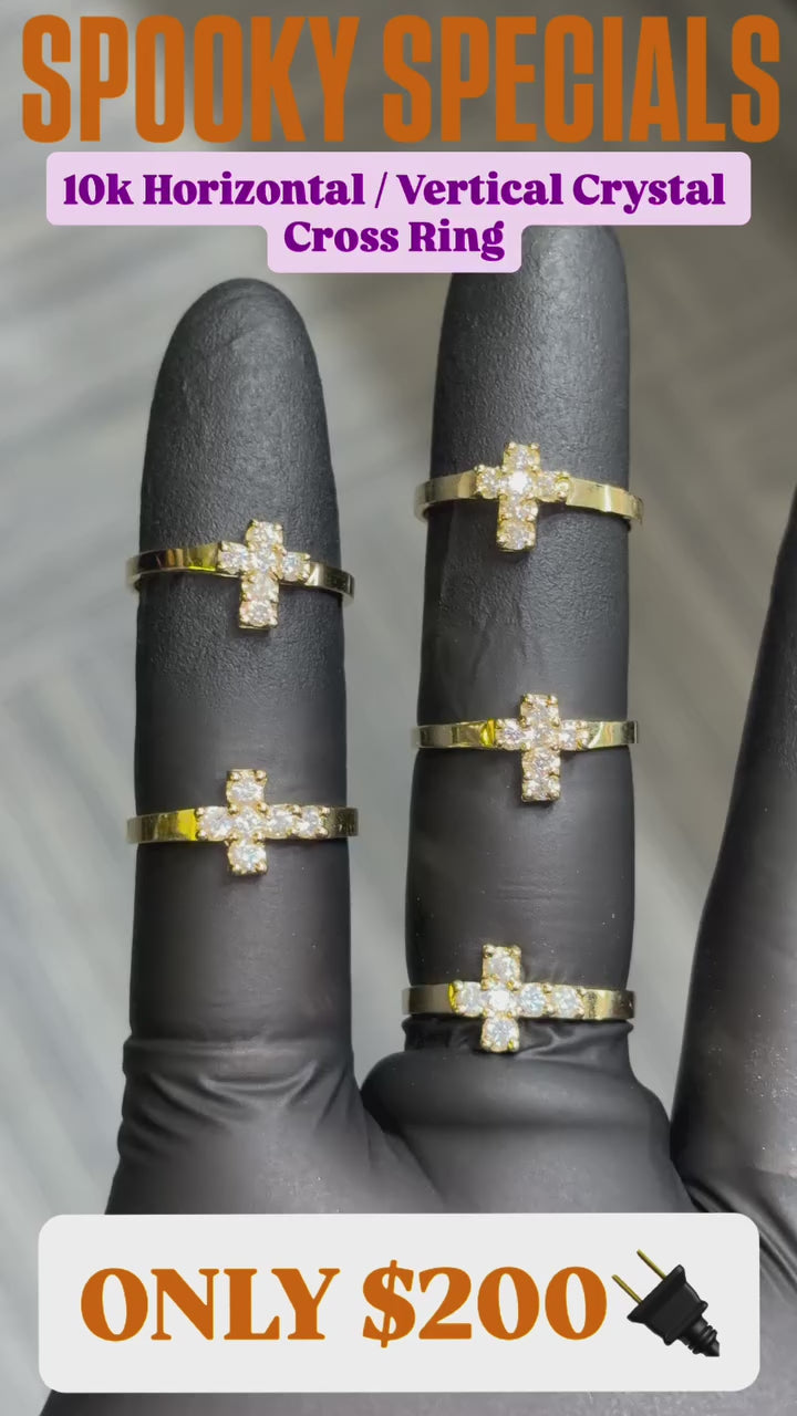 Load video: 10k Crystal Cross Ring