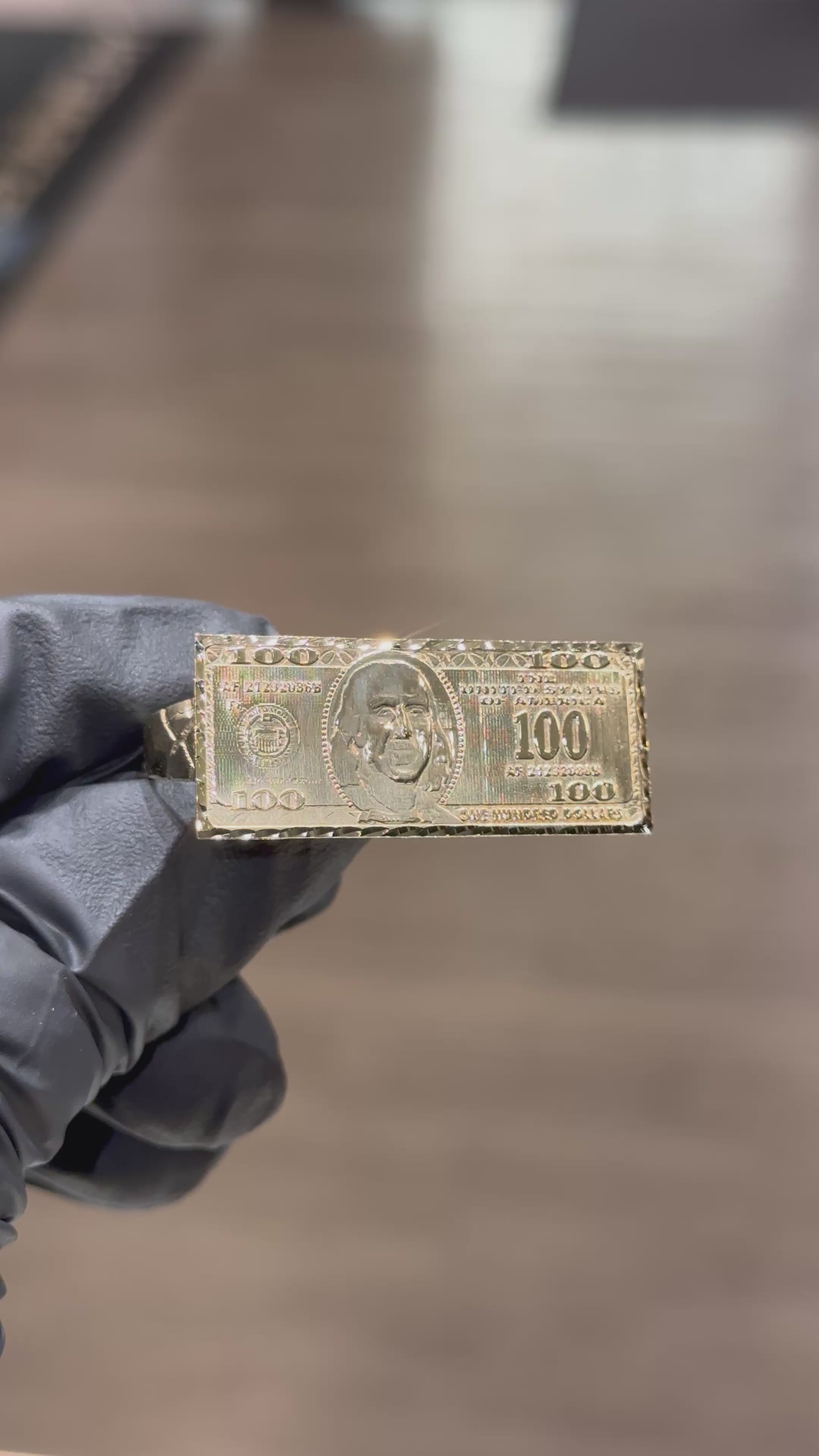 Load video: 10K Two Finger 100 Dollar Bill Ring