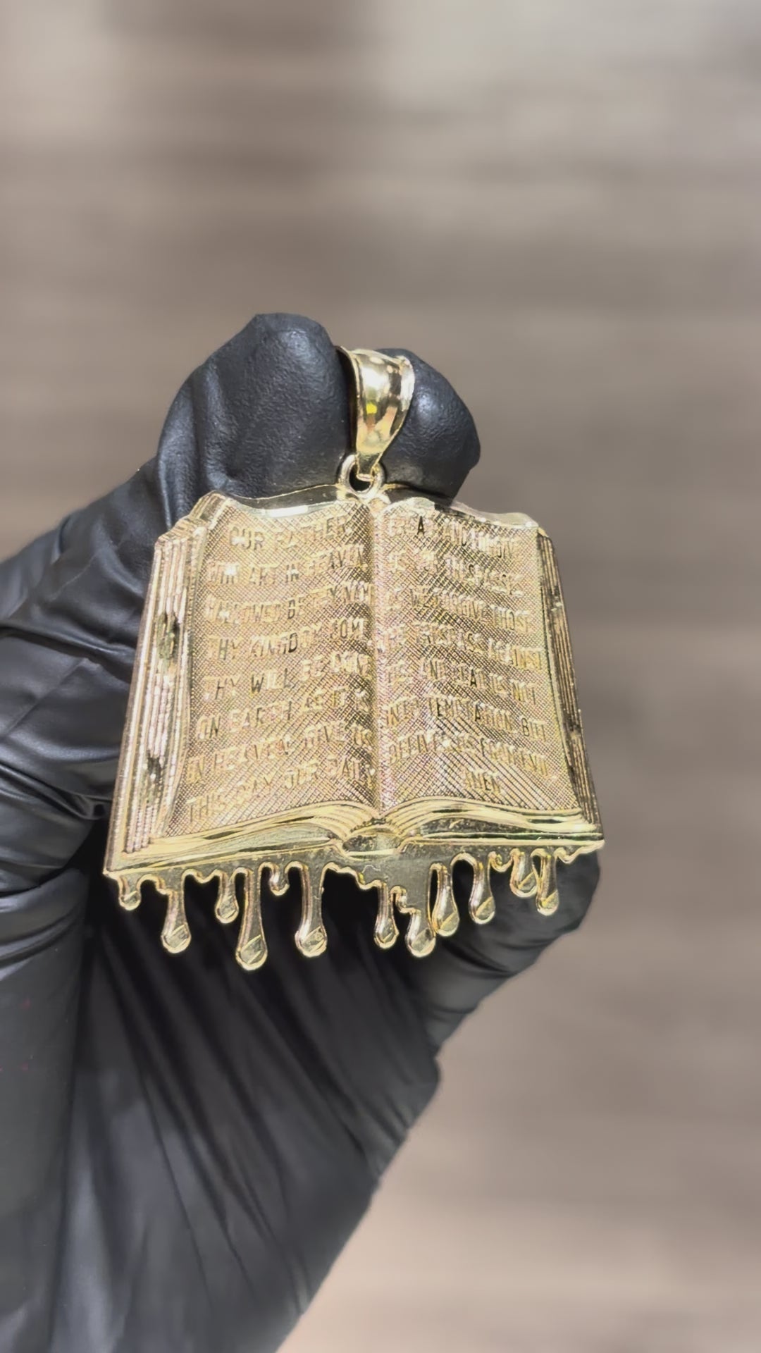 10k Large Open Bible Drip Pendant