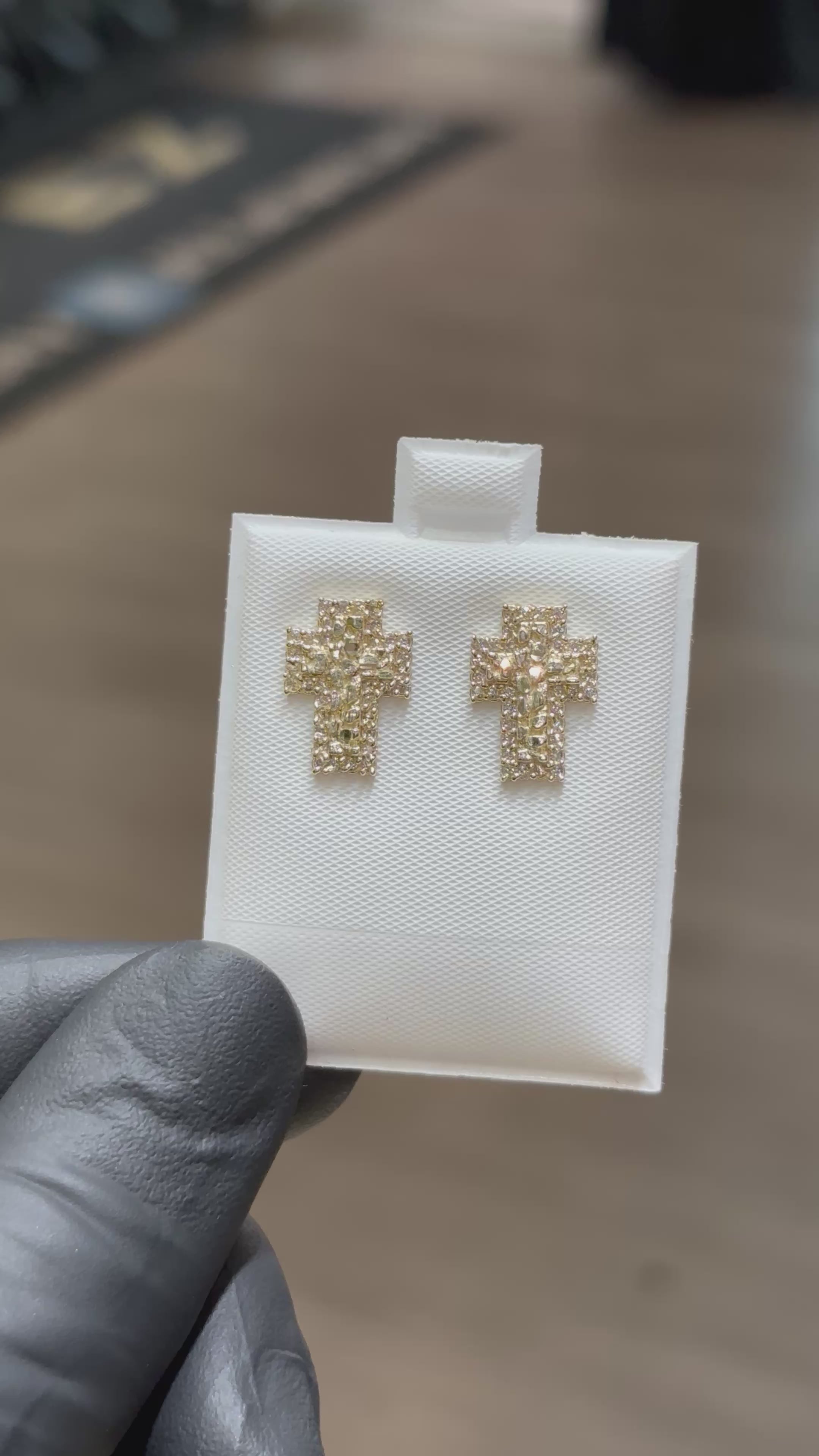 Load video: 10k Cross Crystal Nugget Earrings