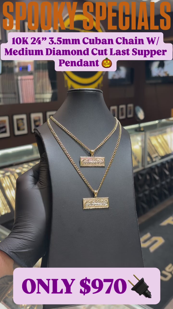 10k Medium Rectangle Last Supper Pendant Chain Set