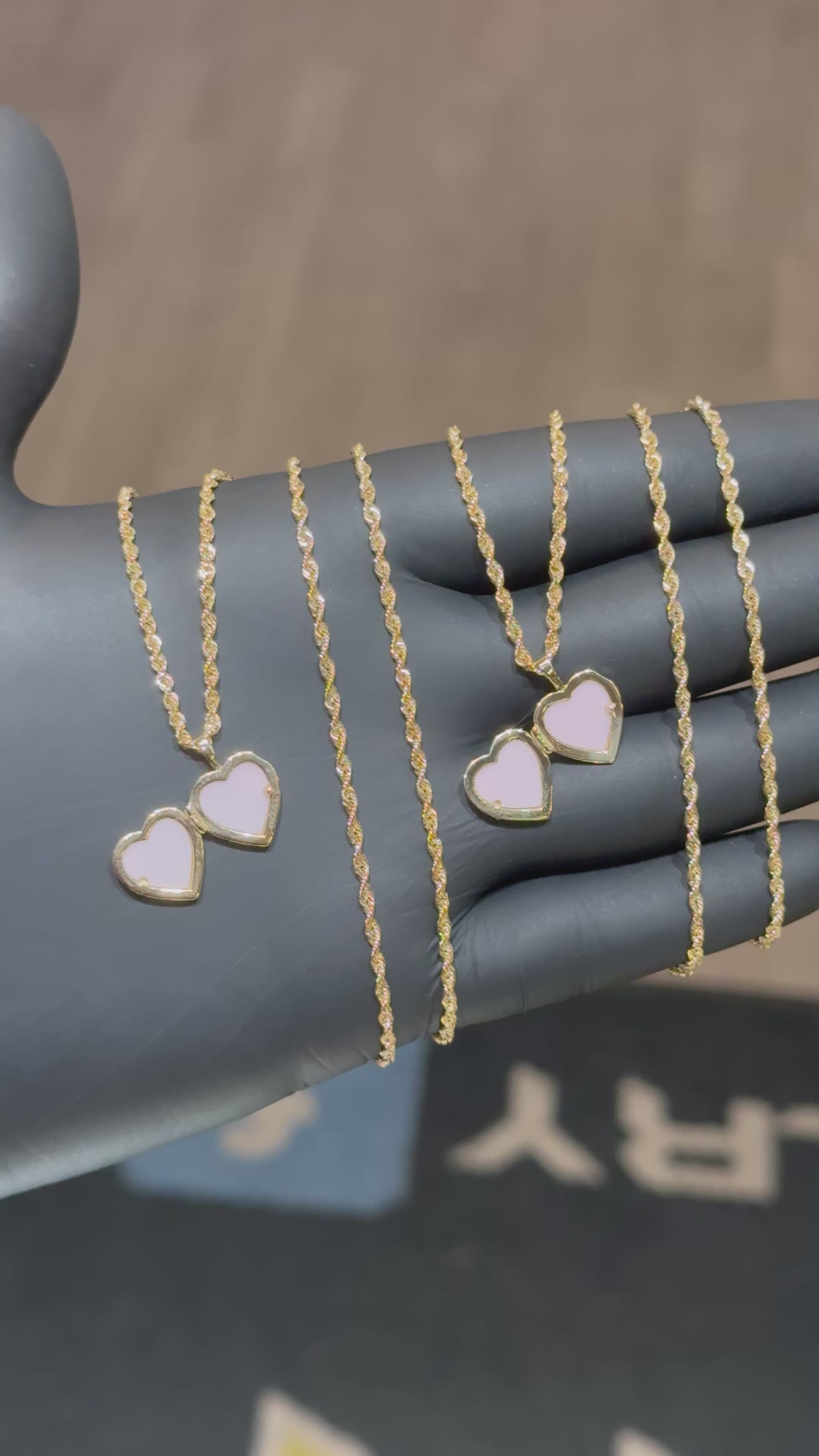 Load video: 10k Heart Locket Pendant Chain Set