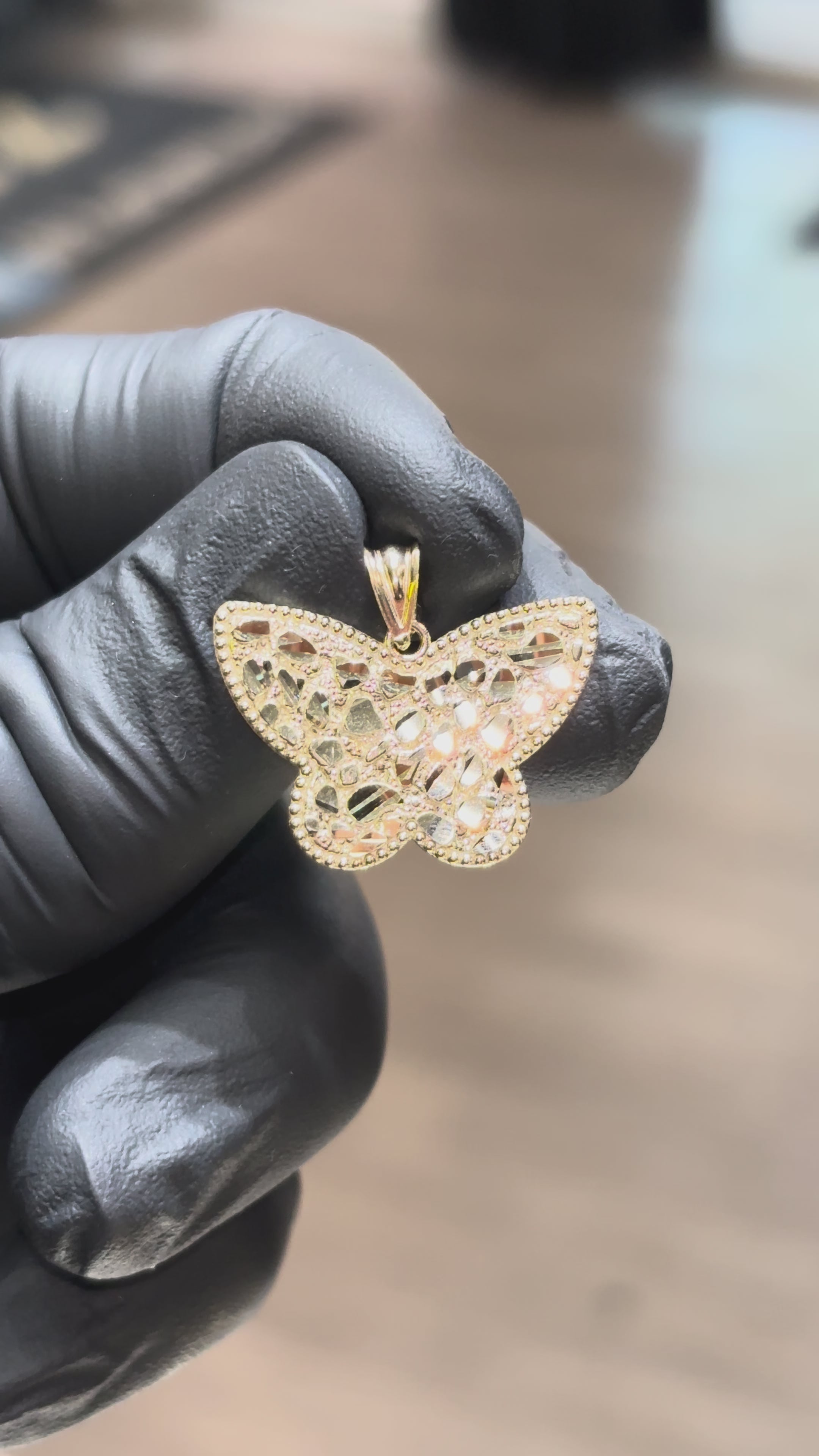 Load video: 10k Nugget Butterfly Pendant