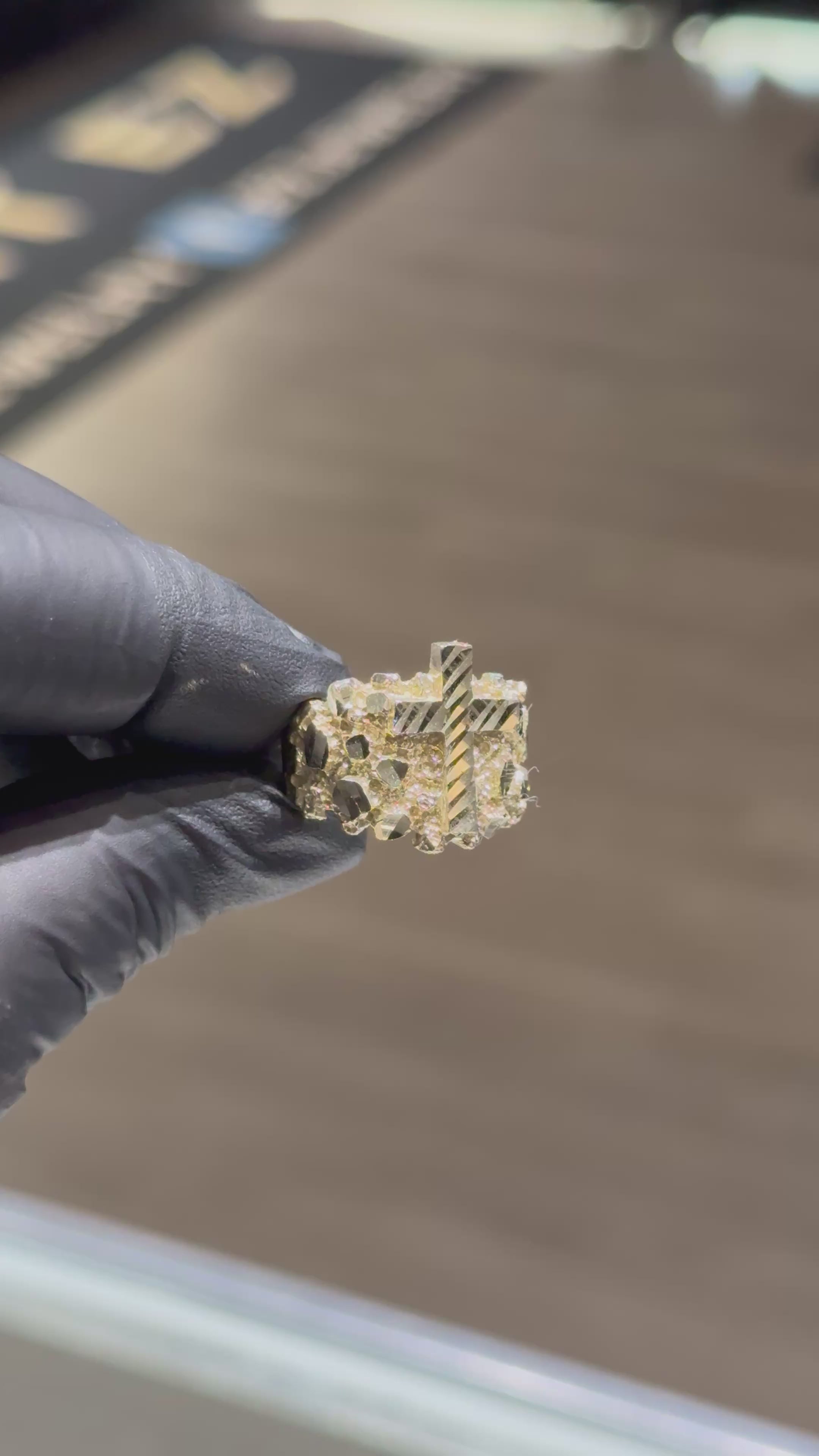 Load video: 10k Large Gold Cross Nugget Ring
