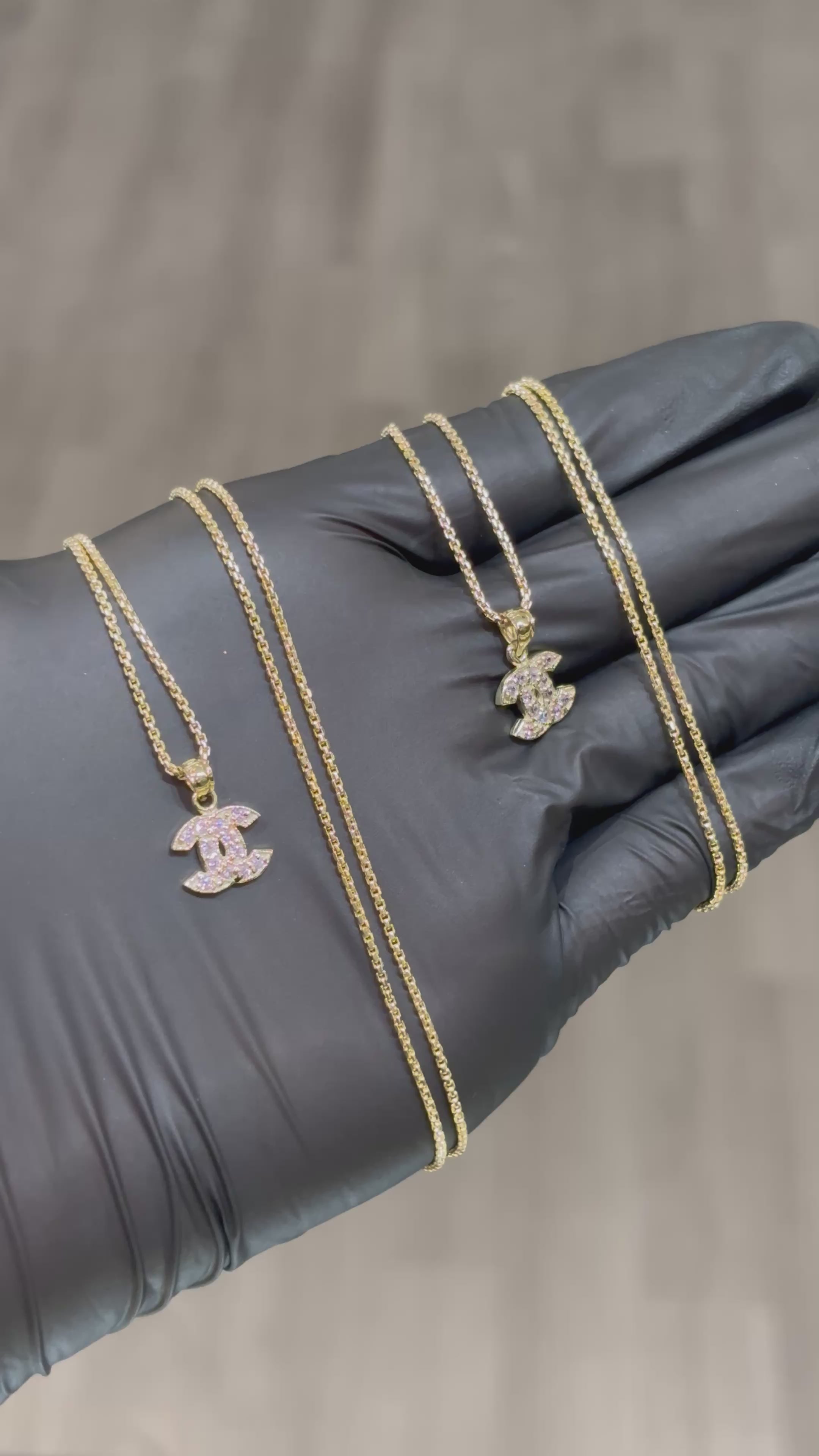 Load video: 10k Small Crystal Chanel Chain Set