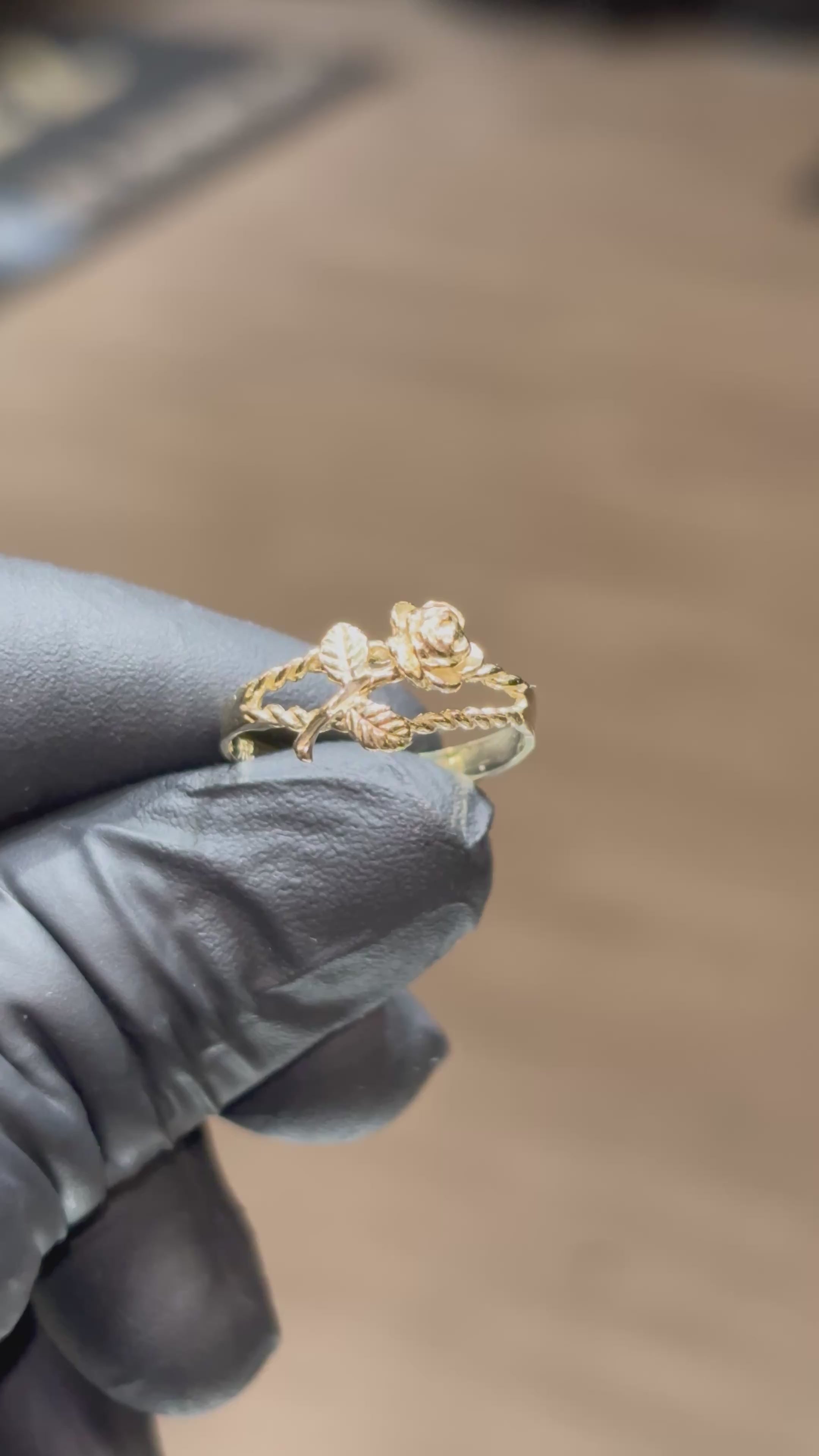 Load video: 10k Small Dainty Open Band Rose Ring