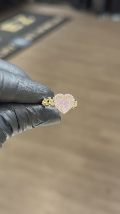 10k White/Light/Dark Pink Crystal Rolex Heart Ring