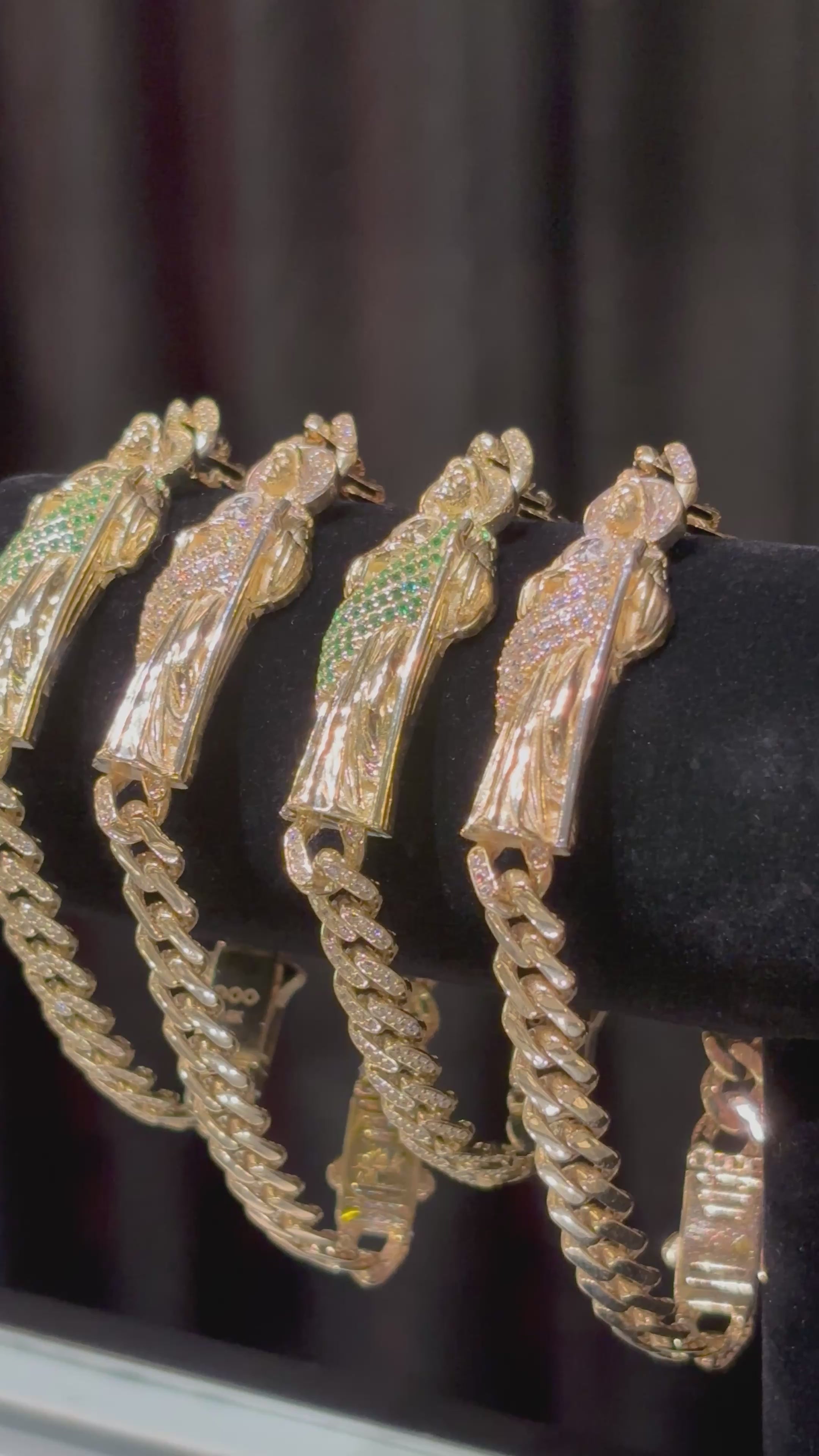 Load video: 14k Iced-Out Crystal Encrusted San Judas Bracelet