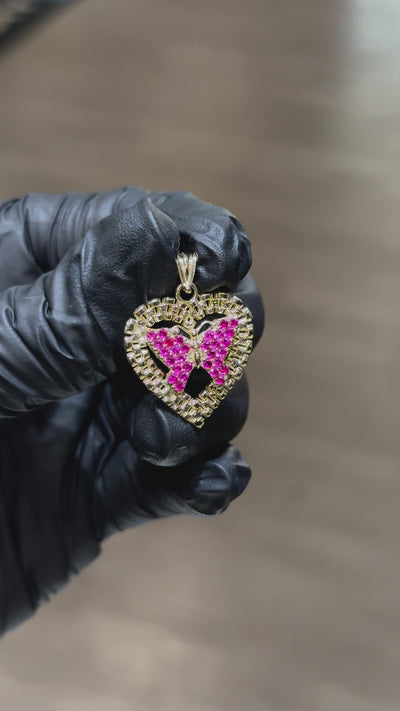 10k Rolex Heart With Crystal Butterfly Pendant