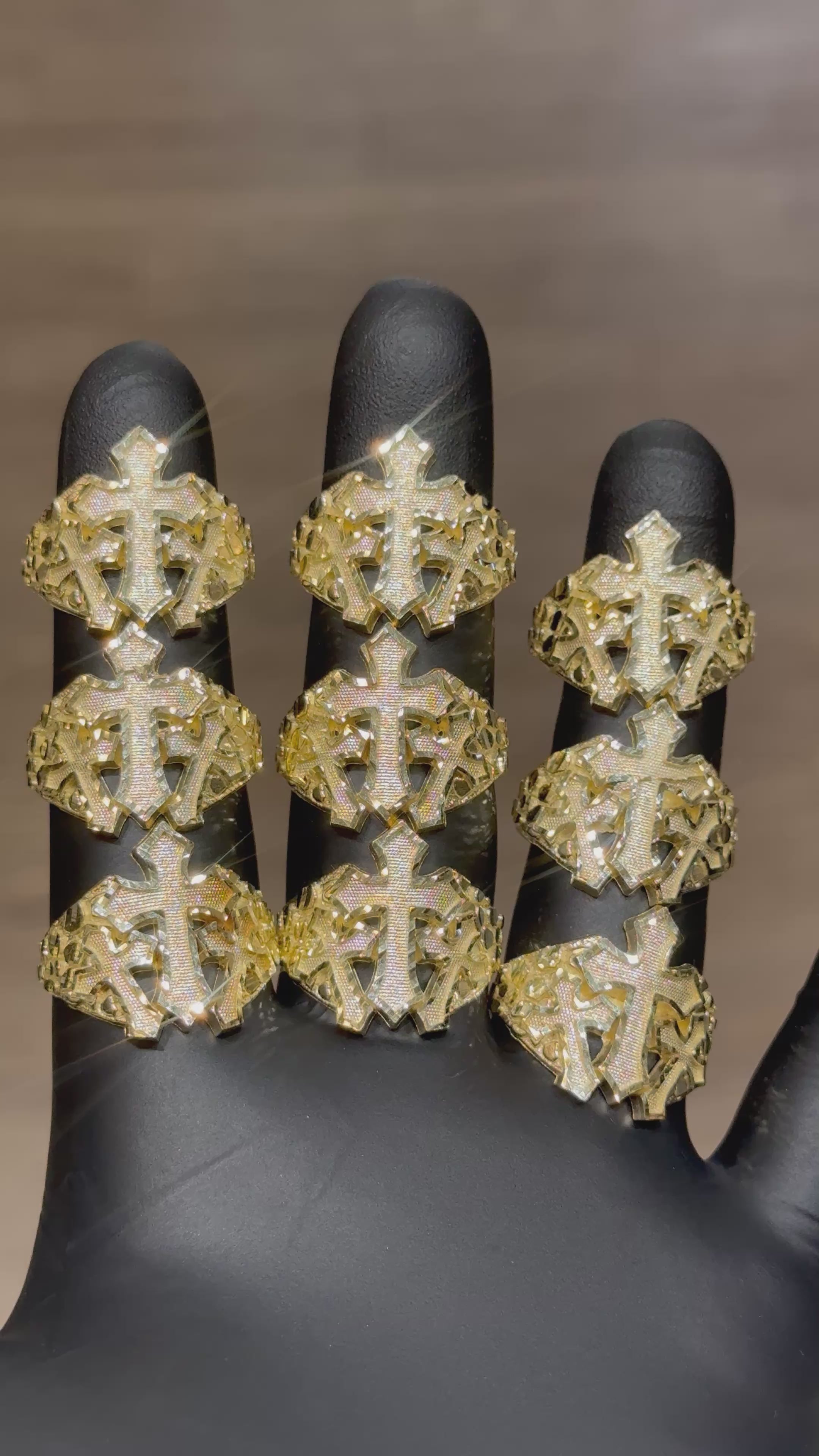 Load video: 10k Triple Chrome Hearts Ring
