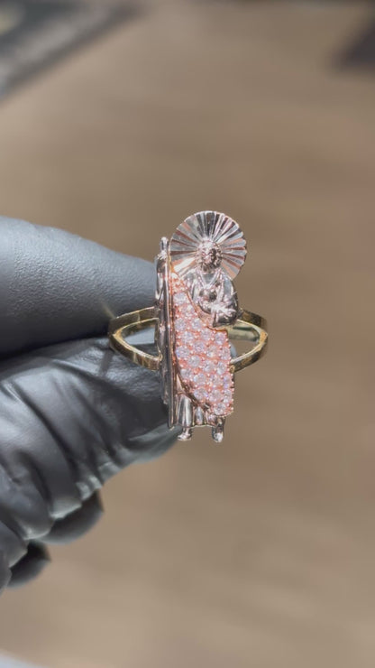 10k Tri-Colored San Judas with White Crystals Ring