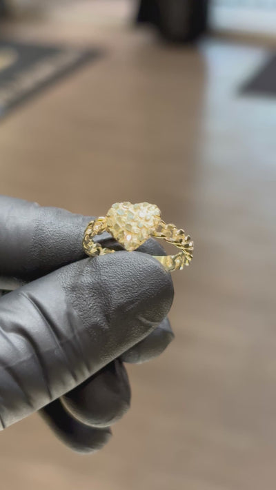 10k Heart Nugget Ring with Cuban Link Band