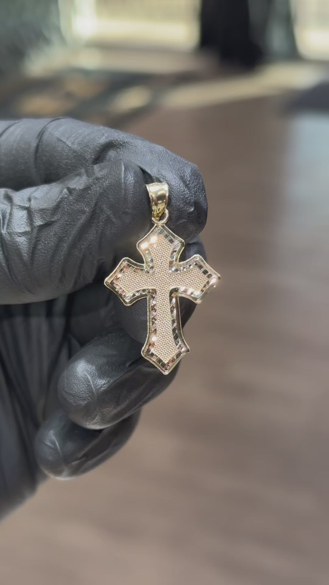 10k Diamond Cut French Cross Pendant