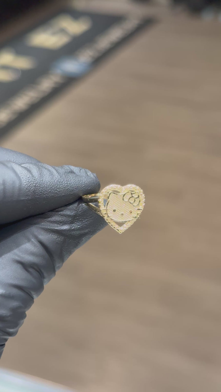10k Mini Heart Nugget Hello Kitty Ring