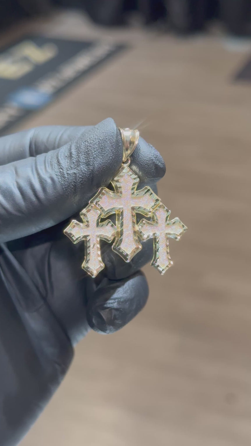10k Triple Chrome Hearts Cross Pendant