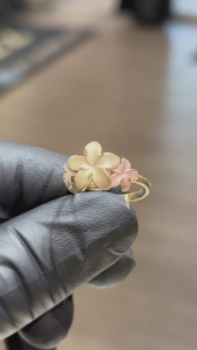 10k Tri-Color Hibiscus Ring