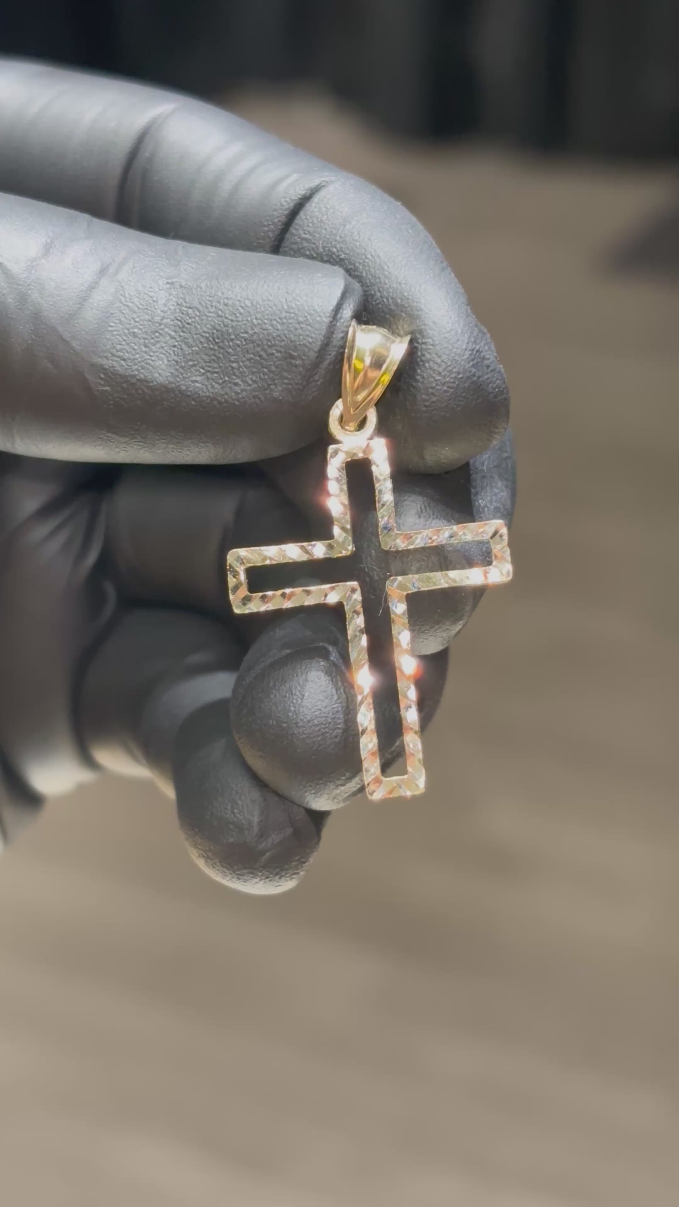 Load video: 10k Open Diamond Cut Cross Pendant