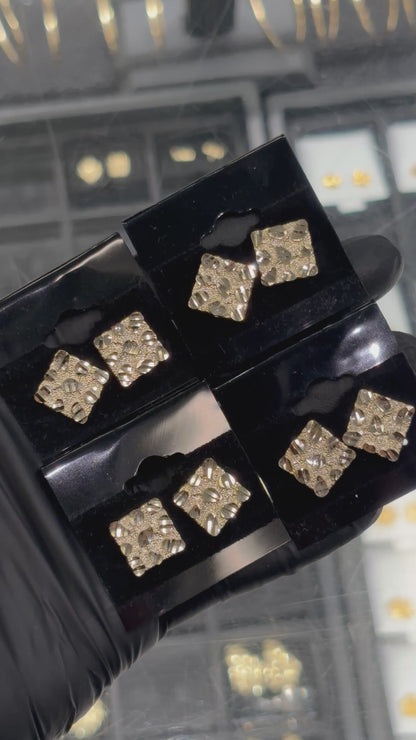 10k Medium Flat Square Nugget Earrings